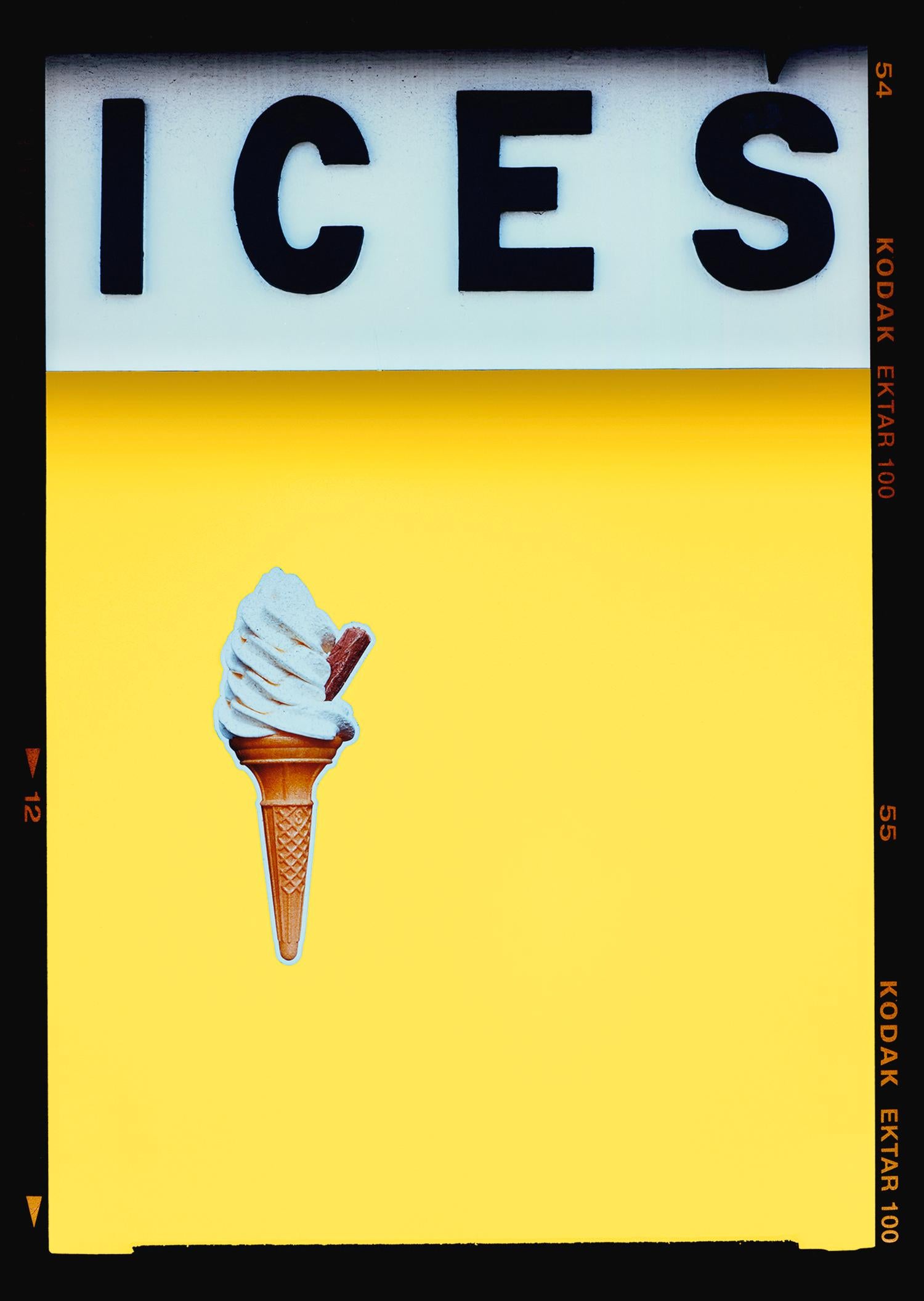 ICES Lilac Purple and Sherbet Yellow, bold colour blocking pop art street photography from Richard Heeps series, On-Sea.
Created as an ode to childhood visits to grandparents living on the Sussex coast, the artwork tells the story of the simple joys