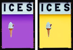 ICES Fliederlila und Brausegelb, zwei gerahmte Pop-Art-Farbfotografien