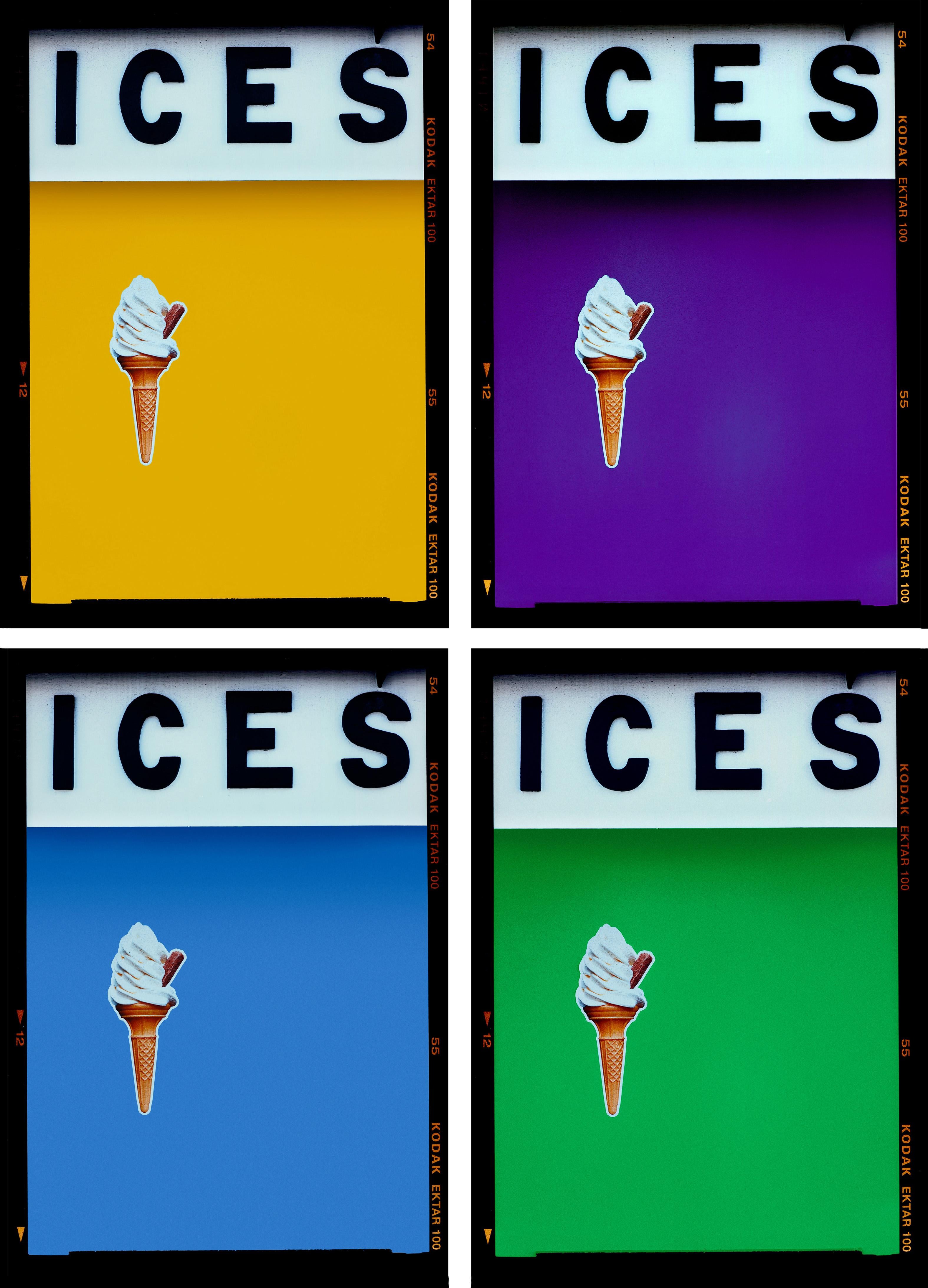 Richard Heeps Print - ICES Mustard Yellow, Purple, Green, Baby Blue - Four Framed Pop Art Photographs