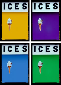 ICES Jaune moutarde, violet, vert, bleu layette - Quatre photographies Pop Art encadrées