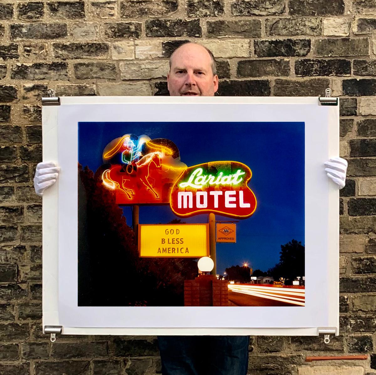 This piece is classic roadside Americana 'Sign Porn' photography and Richard Heeps captured it in its original site. The owners since sold the Lariat Motel and donated the 1950's sign with original neon tubing to the Churchill Arts Council.
This