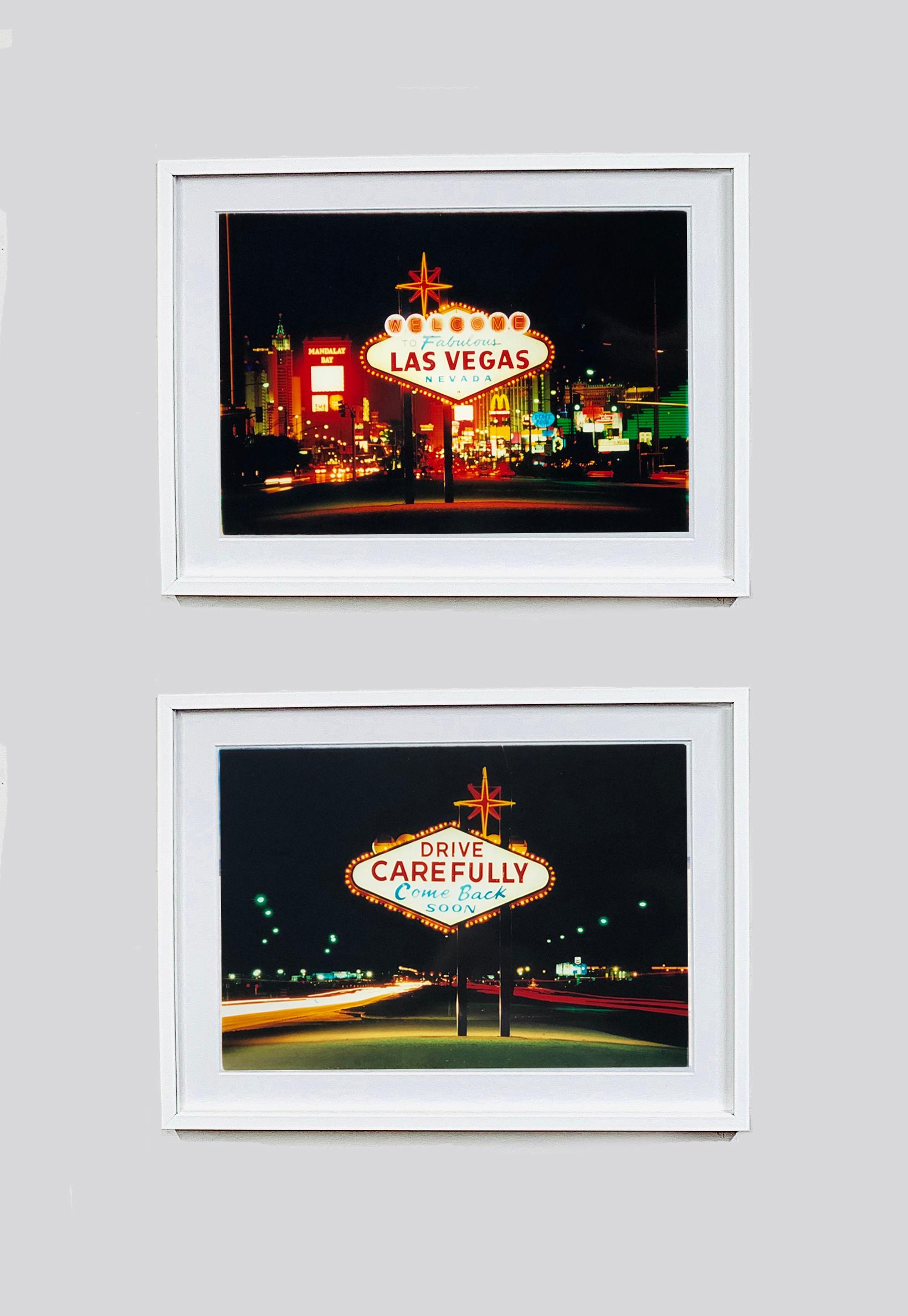 Taken upon leaving Las Vegas, photograph from Richard Heeps' 'Dream in Colour' series, this artwork captures a classic American neon Googie sign, with the famous Vegas cityscape in the background.  

This artwork is a limited edition of 25, gloss