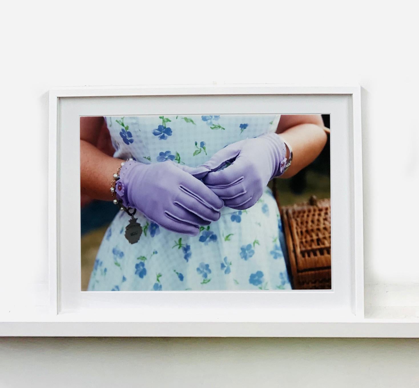 Lilac Gloves, Goodwood, Chichester - Feminine fashion, color photography - Photograph by Richard Heeps