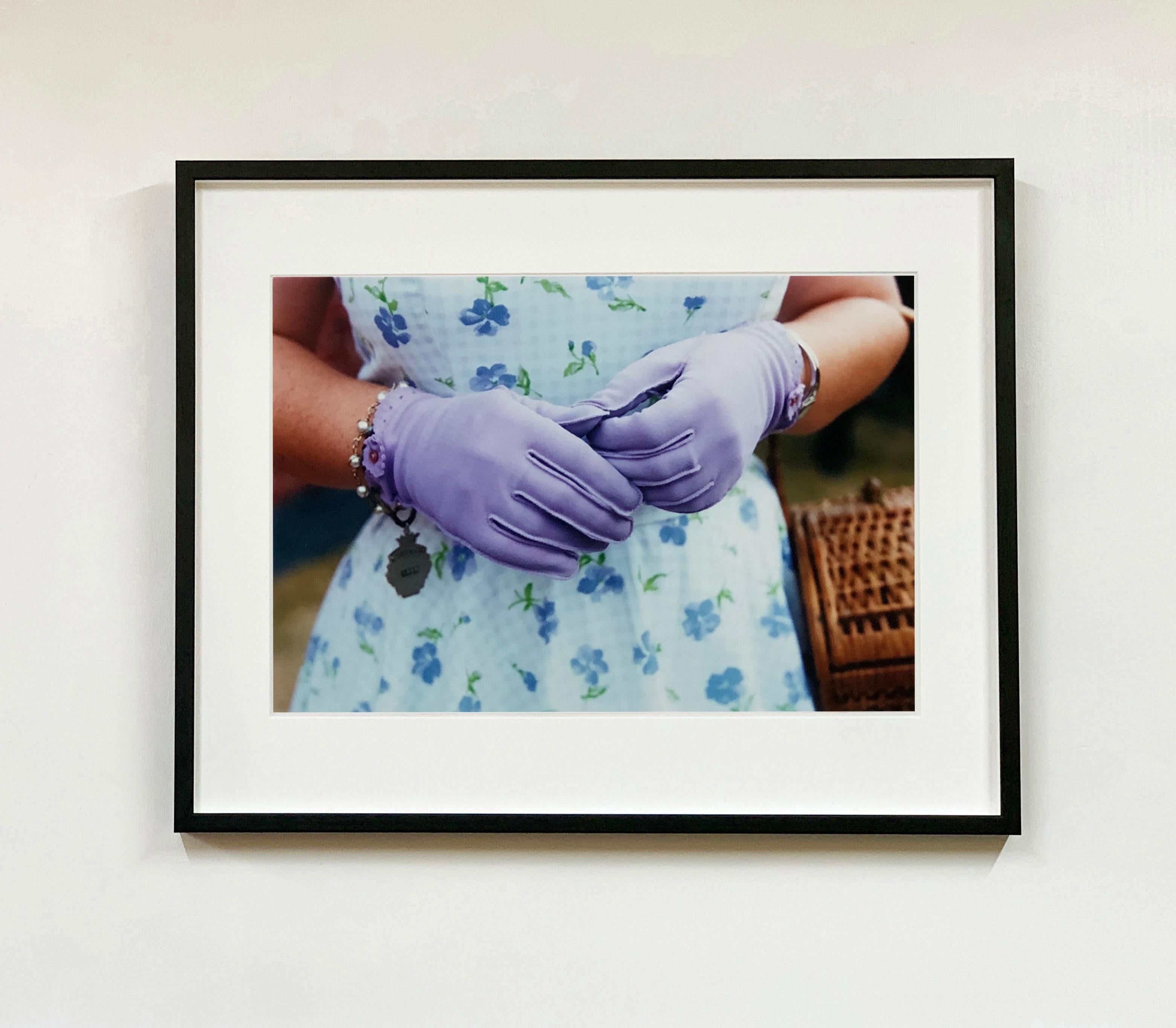 Lilac Gloves, Goodwood, Chichester - Feminine fashion, color photography - Photograph by Richard Heeps