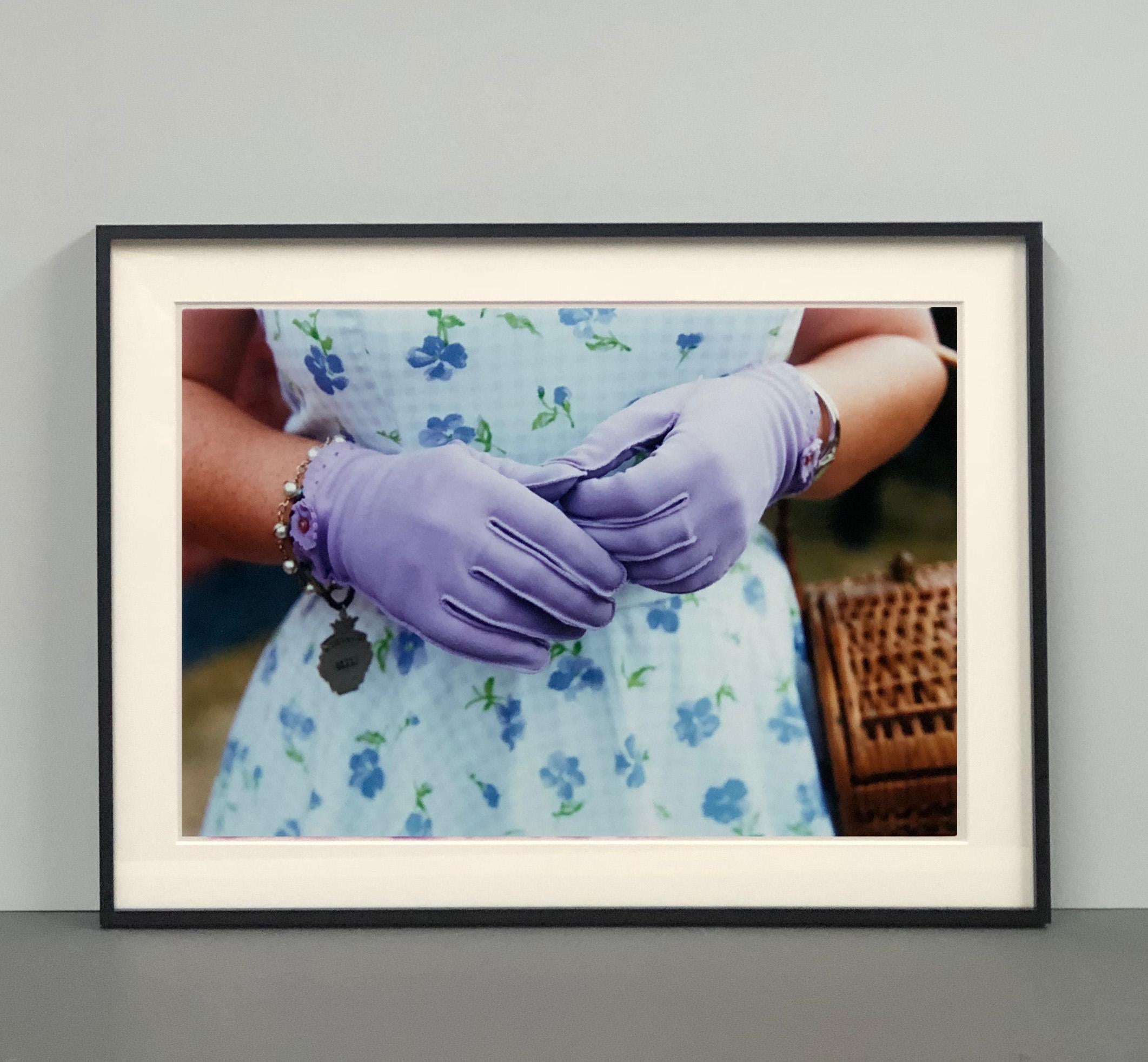 Lilac Gloves, Goodwood, Chichester - Feminine fashion, color photography - Contemporary Photograph by Richard Heeps