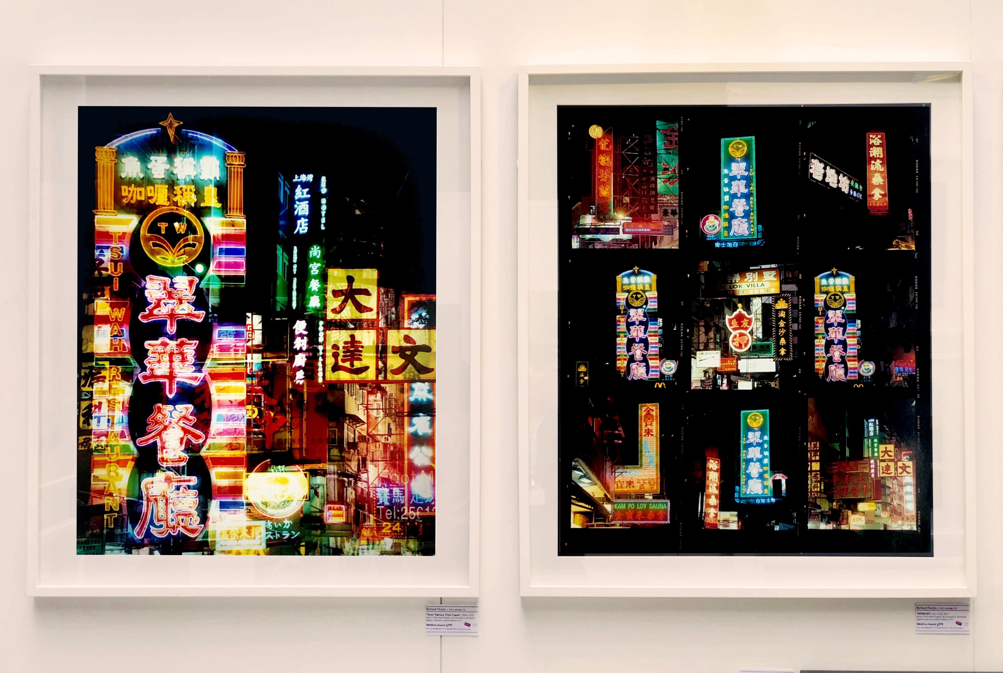 Part of Richard Heeps series The Streets of Hong Kong, shot on negative in 2016 but just executed in his darkroom in March 2019.
'Look Up Mong Kok', captures the spirit of walking the streets in Hong Kong, the overwhelming buzz of the competing neon