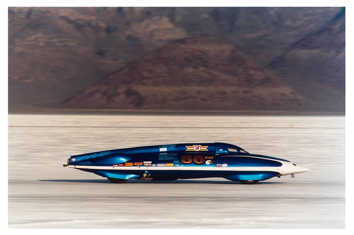 LSR Streamliner II, captured in the iconic home of speed, Bonneville Salt Flats. Just as the mountains contrast with the flatness, Richard Heeps captured this racing car at high speed contrasting with the still effect.

This artwork is a limited