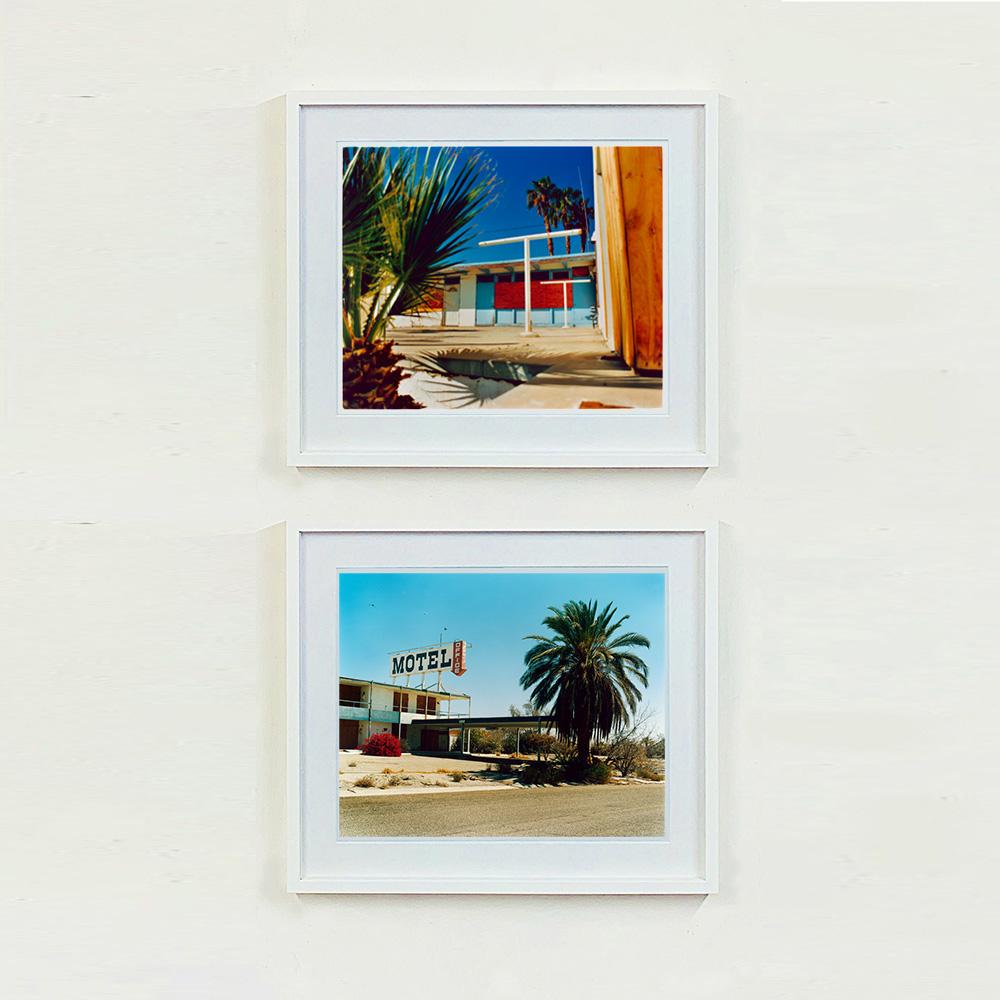 Motel Desert Shores, photograph from Richard Heeps Salton Sea Series. This artwork has the a vibe of a Southern California American road trip, the colours are so seductive, the palm trees create a desert oasis amongst mid 20th Century architecture.
