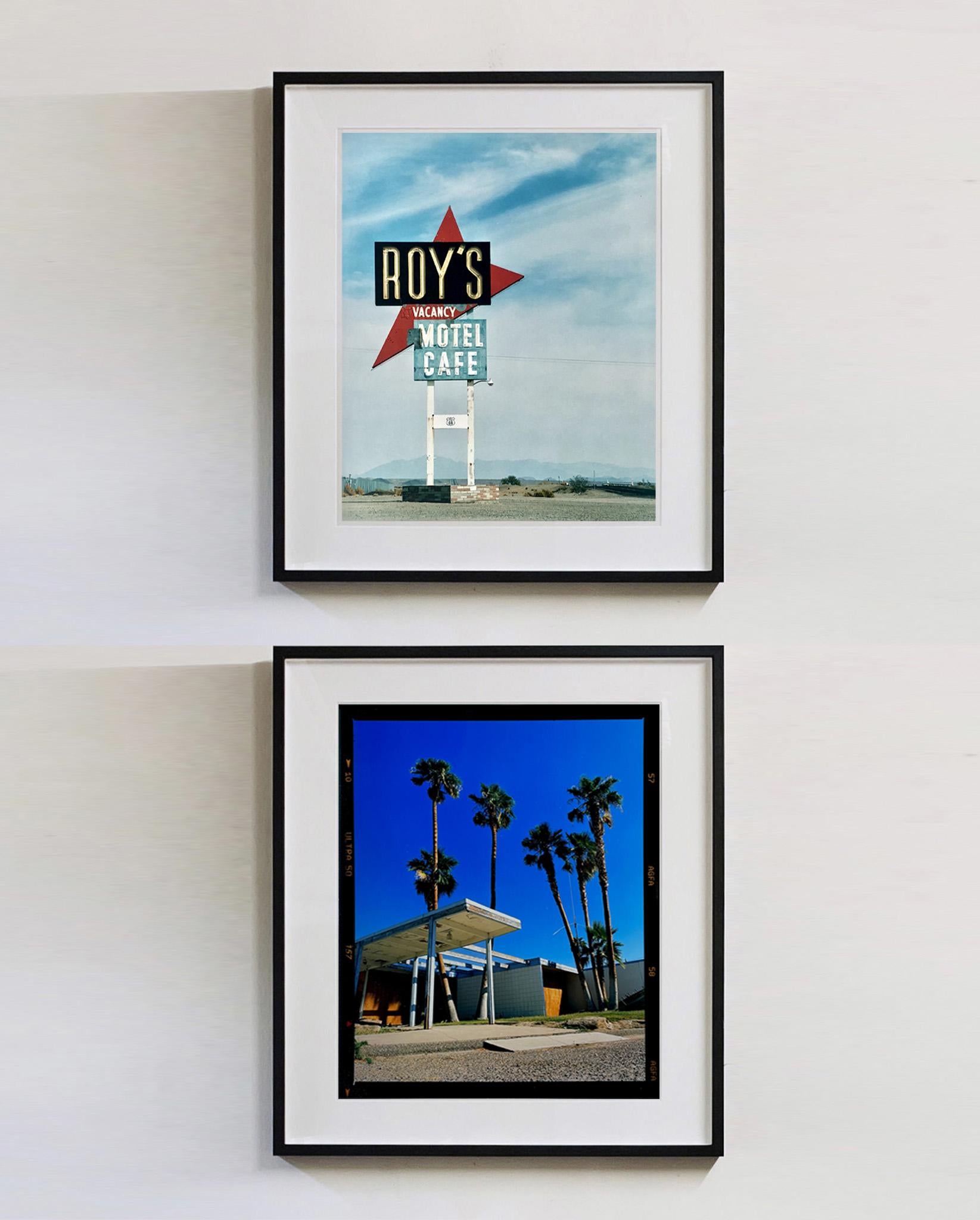 Classic mid-century architecture in this artwork from the Salton Sea California. Rich blues, palm trees with pops of orange create the perfect palette with the Agfa Ultra film rebate.

This artwork is a limited edition of 25 gloss photographic