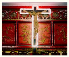 Neonkreuz, Ho-Chi-Minh-Stadt – Gerahmtes religiöses Farbfoto