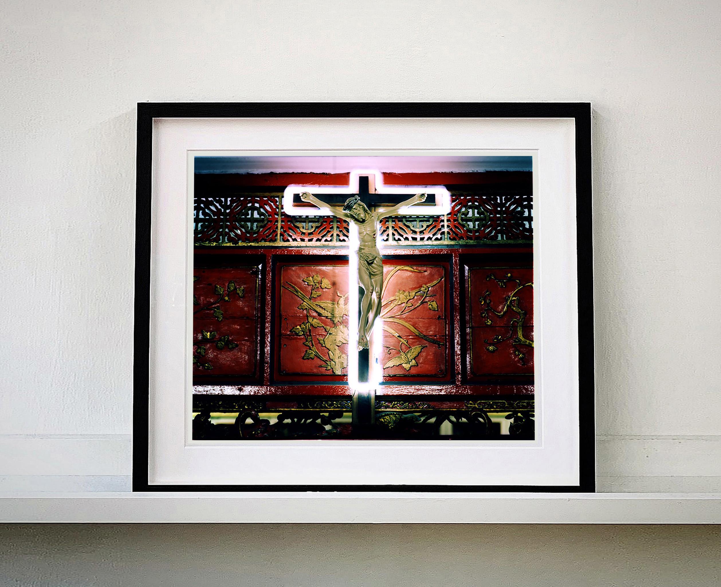 Neon Cross, Ho Chi Minh City (Saigon) - Religious kitsch color photography - Photograph by Richard Heeps