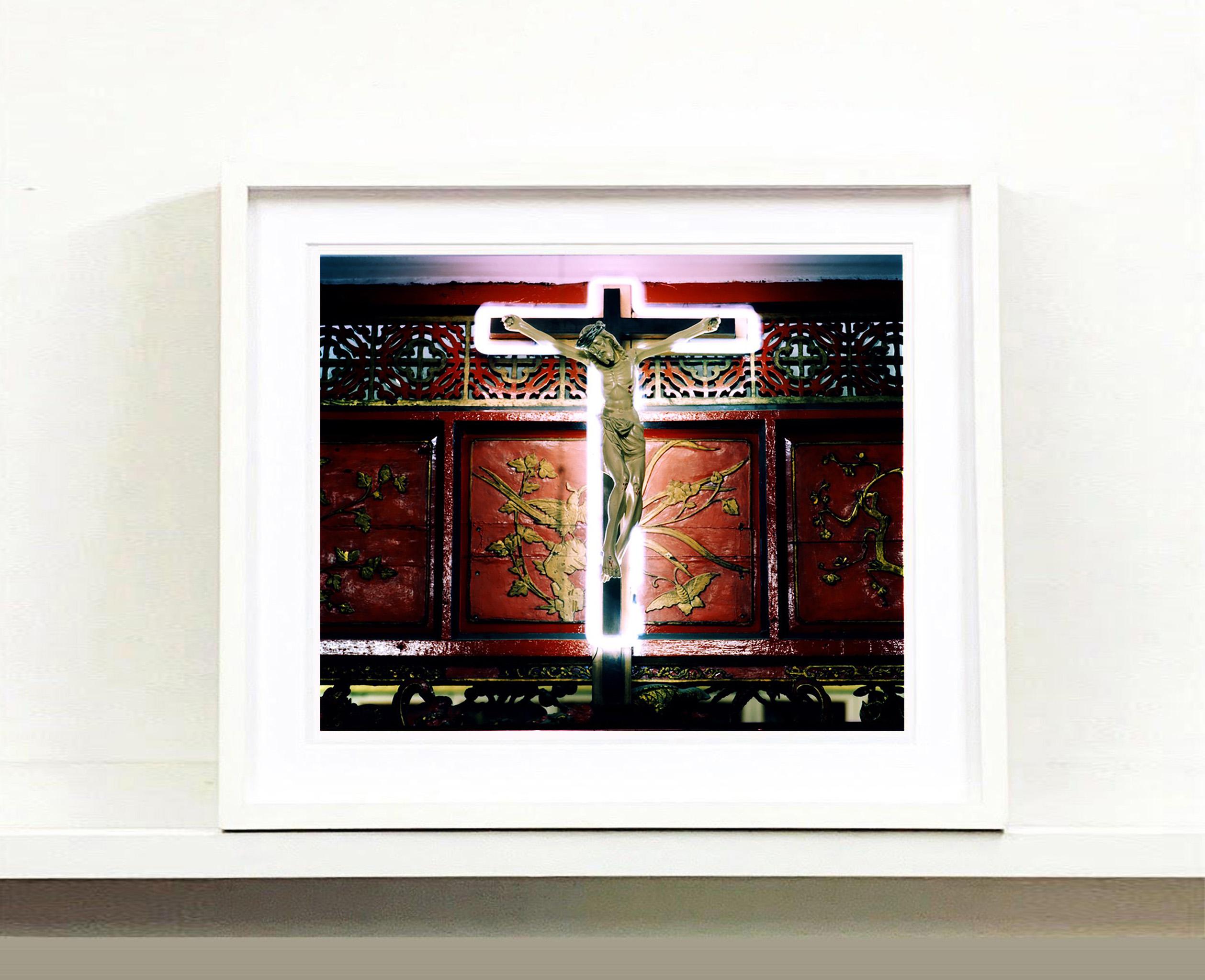 Neon Cross, Ho Chi Minh City (Saigon) - Religious kitsch color photography - Contemporary Photograph by Richard Heeps