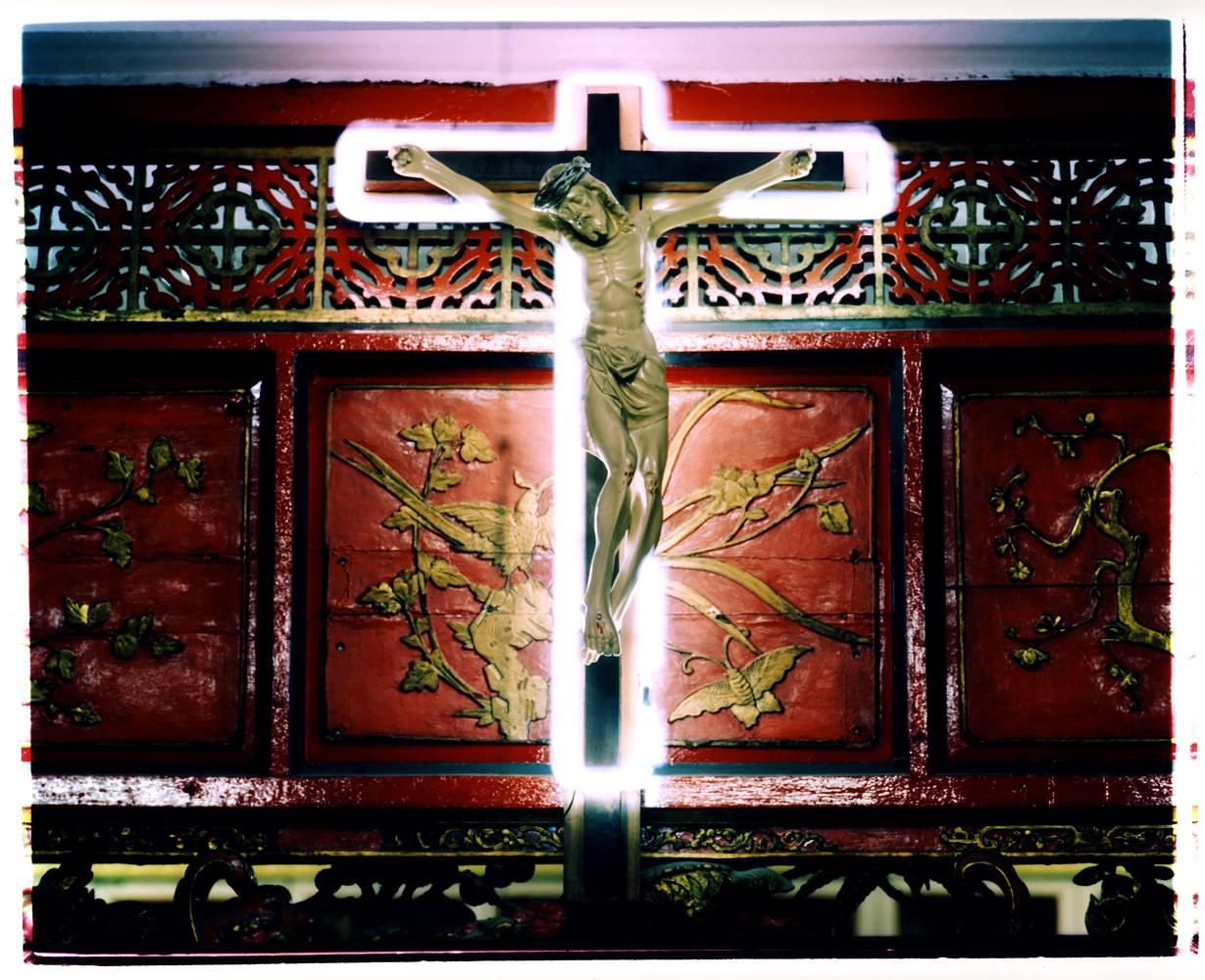 Richard Heeps Color Photograph - Neon Cross, Ho Chi Minh City (Saigon) - Religious kitsch color photography