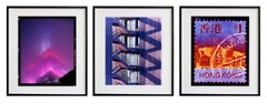 Set aus drei gerahmten lila Fotokunstwerken, New York, London, Hongkong