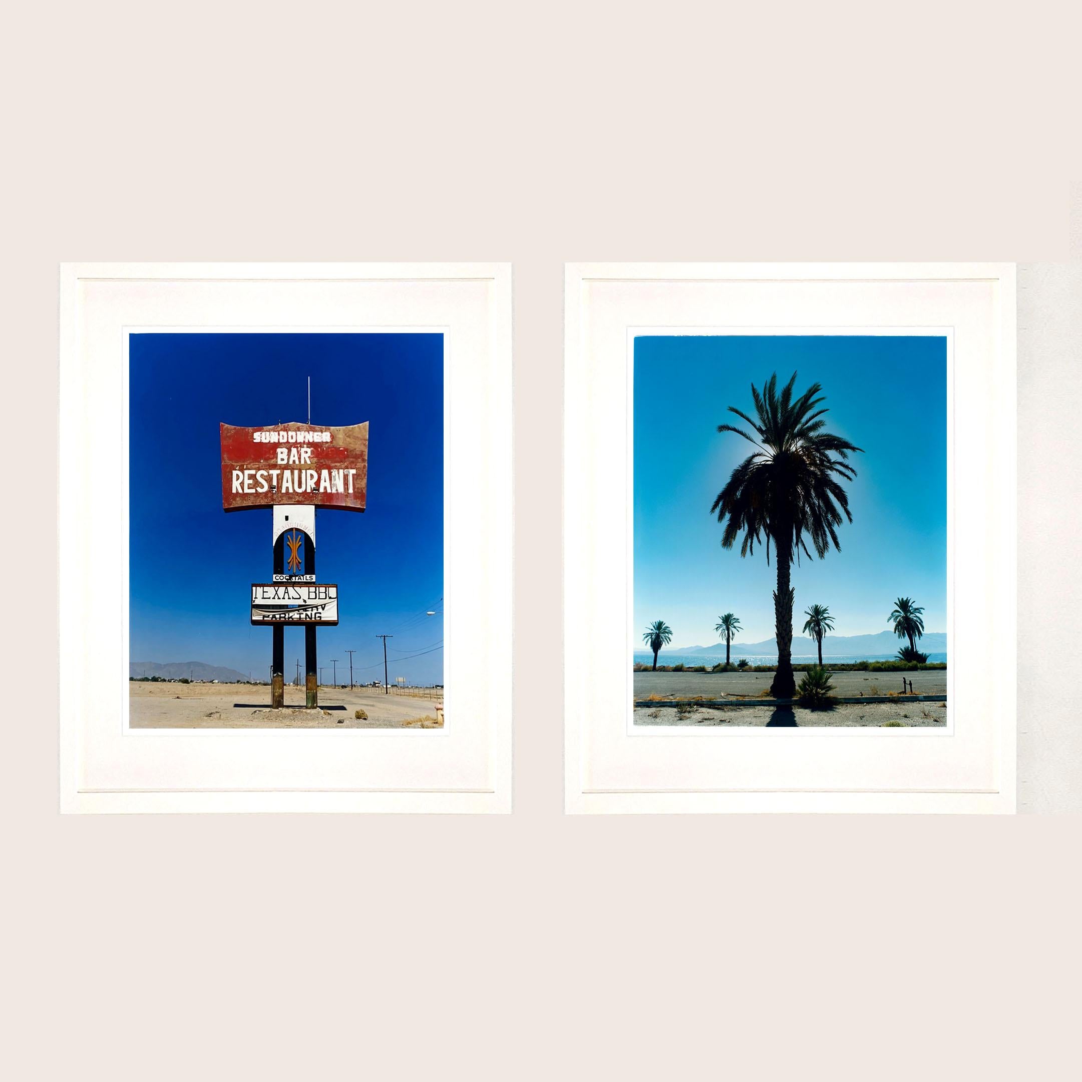 Palmiers de Salton, Californie - Photographie couleur de paysage américain bleu - Bleu Print par Richard Heeps