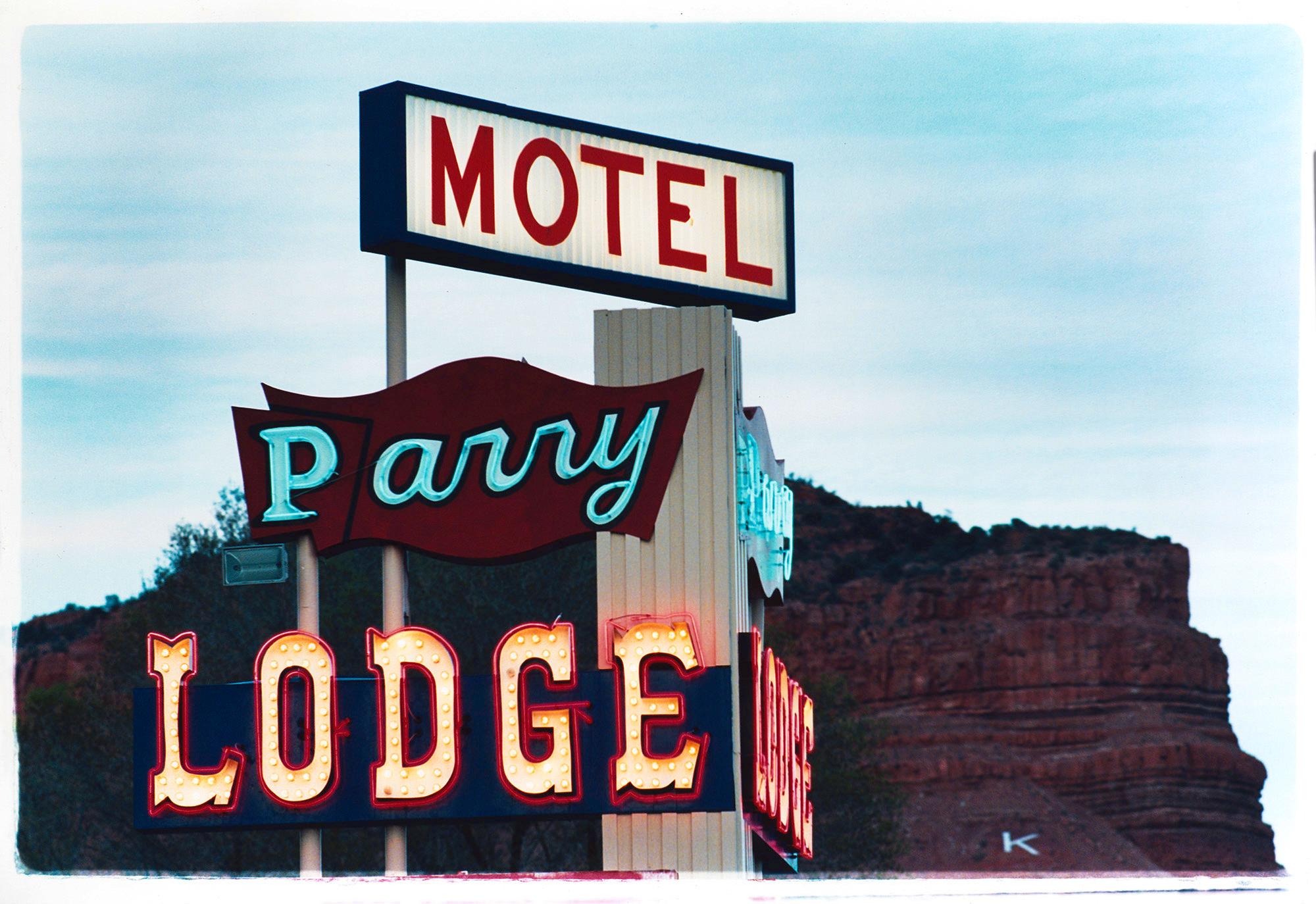 Richard Heeps Color Photograph - Parry Lodge, Kanab - Americana neon sign contemporary color photography
