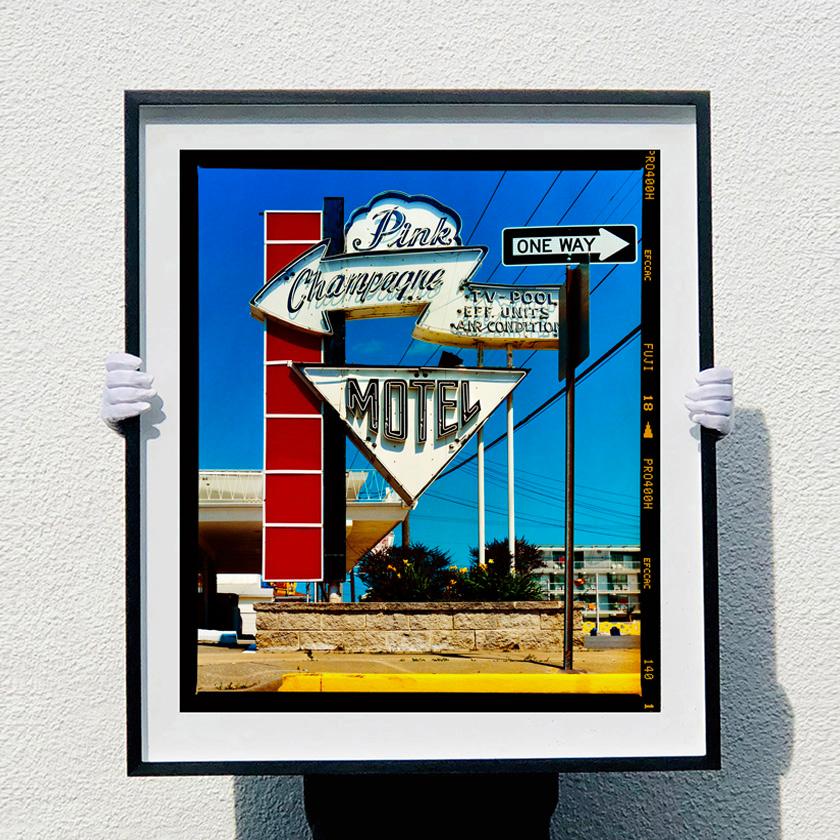 Pink Champagne Motel, Wildwood, New Jersey - Doo Wop sign color photography - Photograph by Richard Heeps