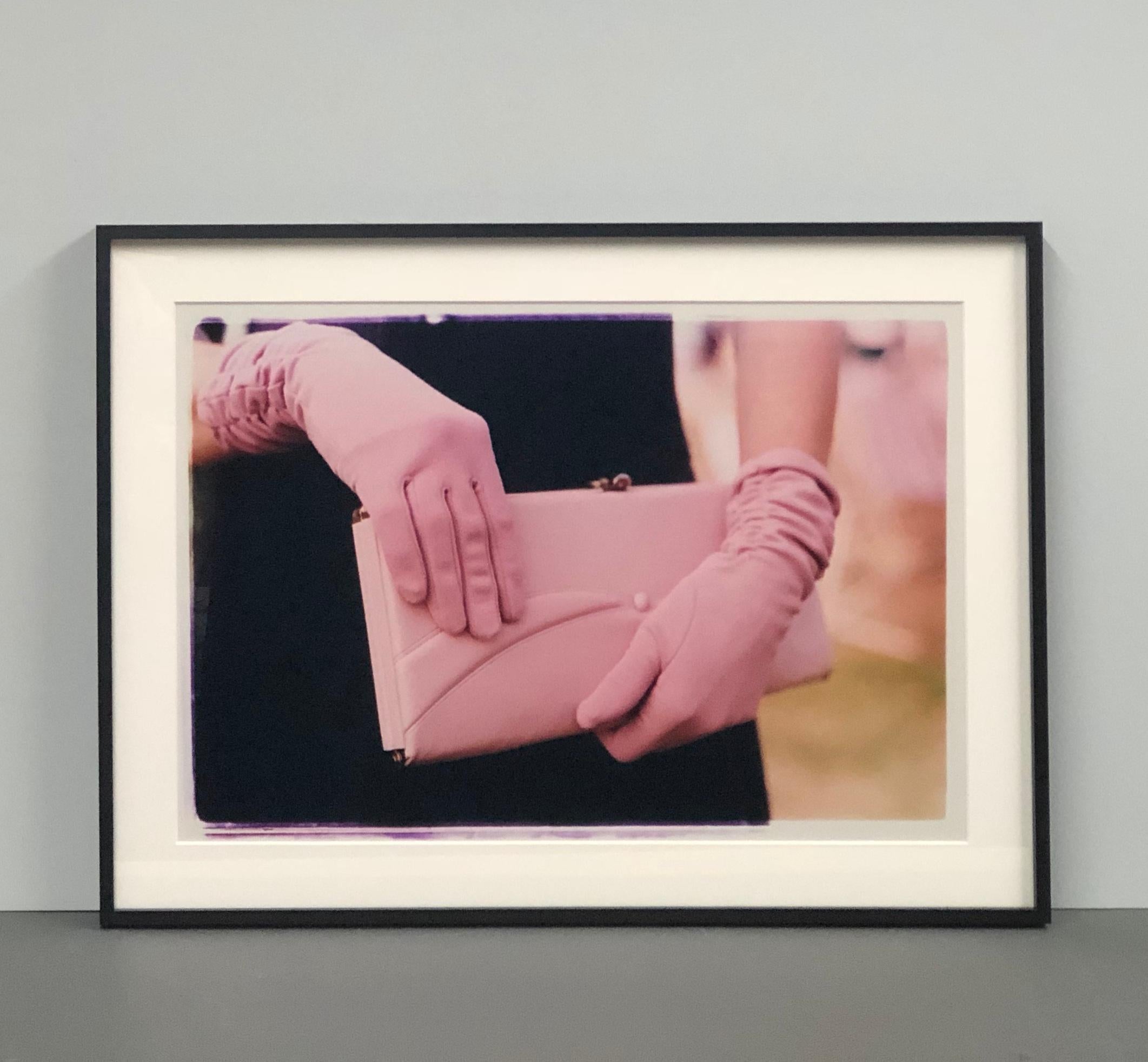 Pink Gloves, Goodwood, Chichester - Feminine fashion, color photography - Brown Color Photograph by Richard Heeps