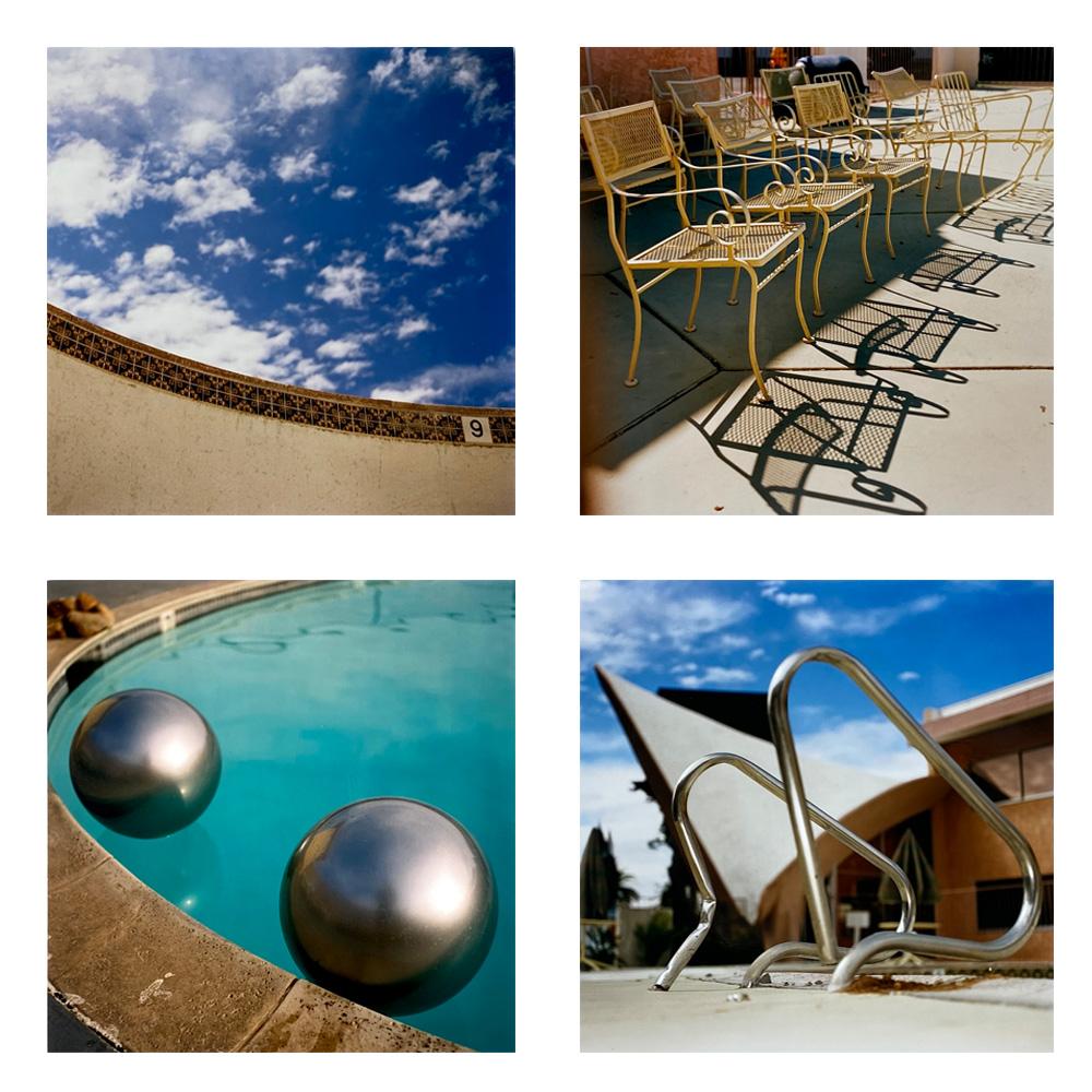 Set of four framed square artworks from Richard Heeps Dream in Color series.

Nine Feet - La Concha Motel Pool, Las Vegas, 2001
Chairs - La Concha Motel Pool, Las Vegas, 2000
Steps - La Concha Motel Pool, Las Vegas, 2001
Pool - Harmony Motel,