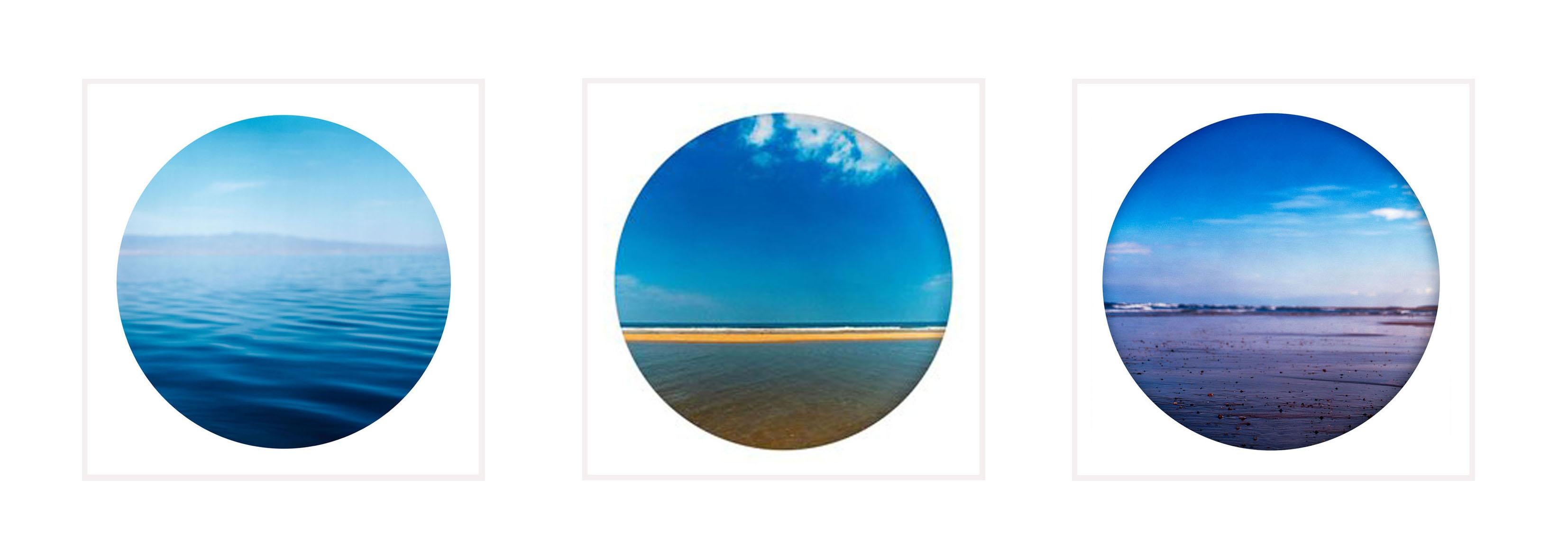 Richard Heeps Landscape Photograph - Porthole Trio - Contemporary, Circle, Waterscape Color Photography