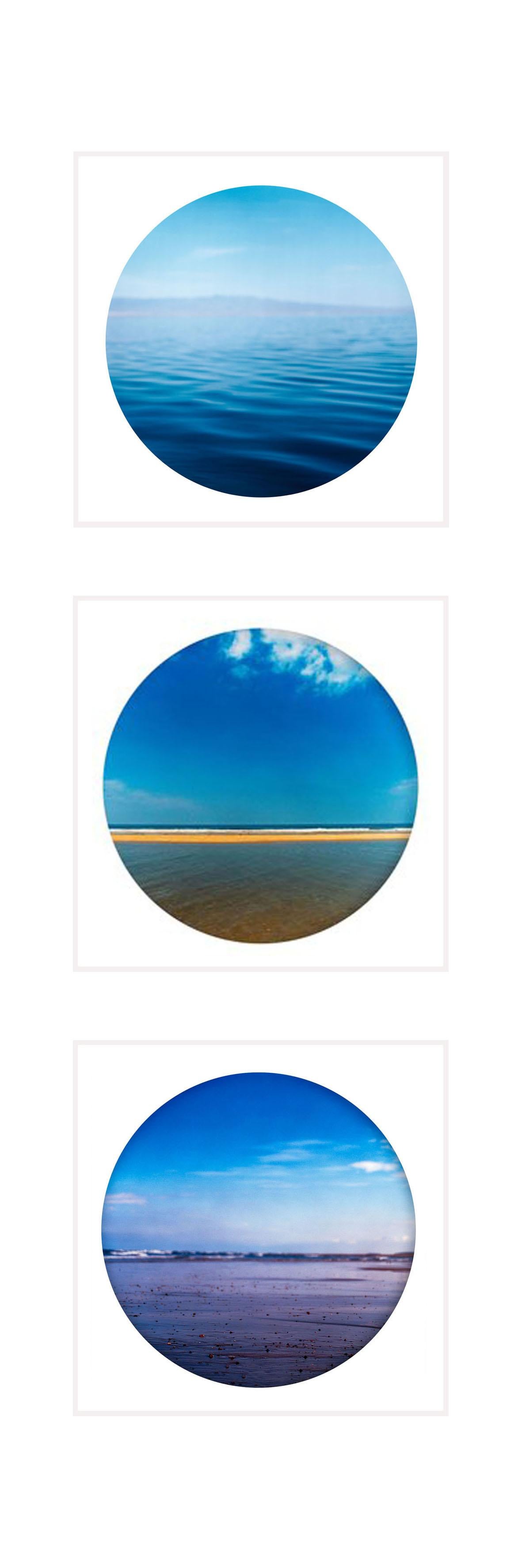 Porthole Trio - Contemporary, Circle, Waterscape Color Photography - Blue Landscape Photograph by Richard Heeps