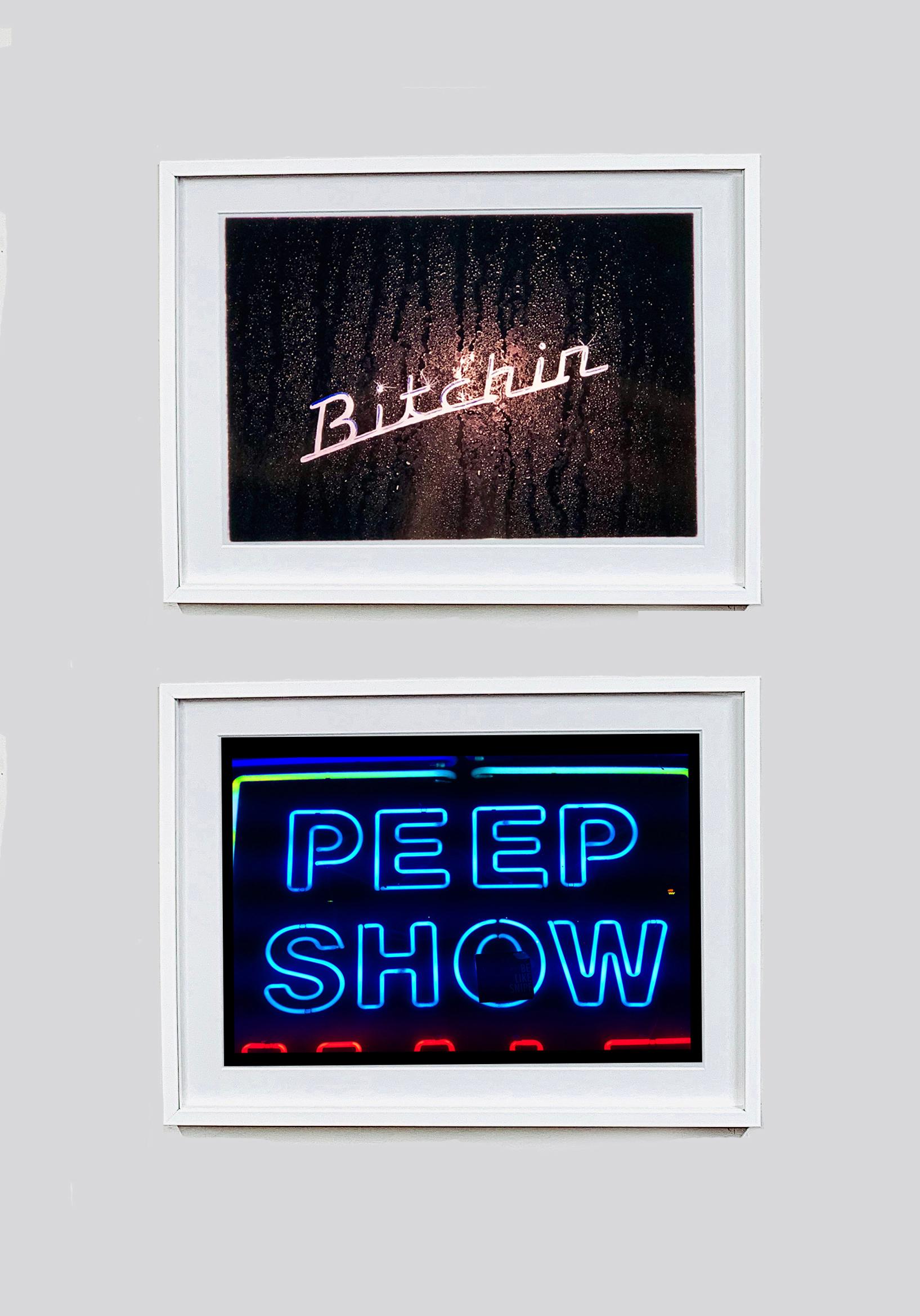 Peep Show, New York - Neon Color Street Photography - Black Color Photograph by Richard Heeps