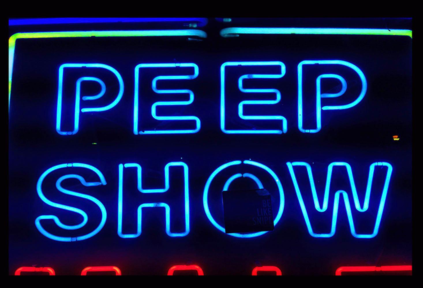 Richard Heeps Color Photograph - Peep Show, New York - Neon Color Street Photography