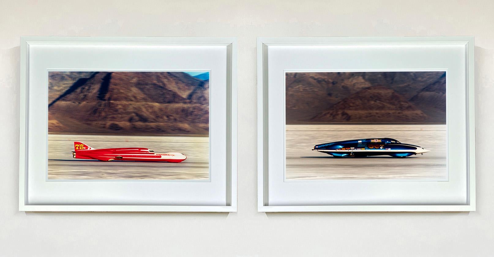 Racing Streamliner Bonneville Pair Framed American Landscape Photographs - Black Color Photograph by Richard Heeps