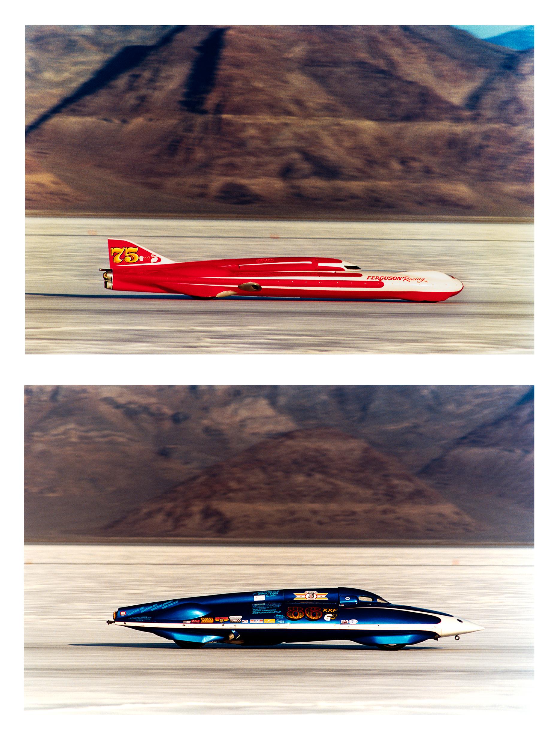 Paire de photographies de paysages américains encadrées Racing Streamliner Bonneville