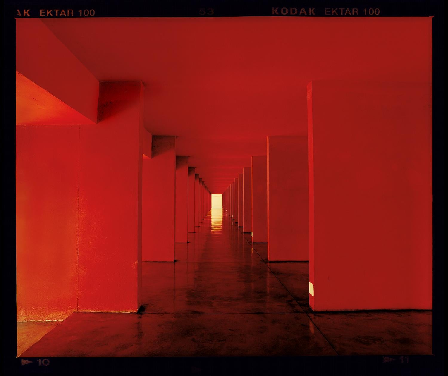 Richard Heeps Print - Red Dinosaur II, Milan - Architectural urban color photography