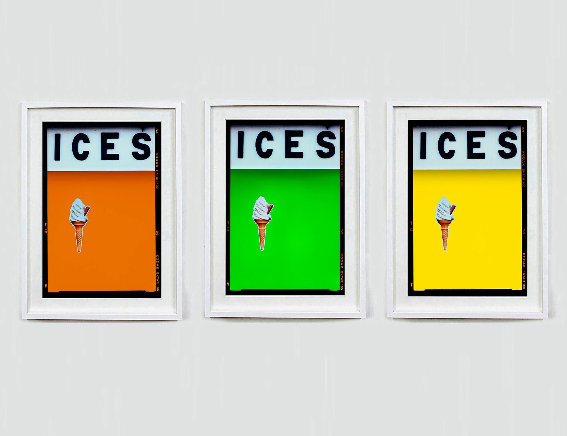 Set of Three Framed Citrus ICES Orange, Lime Green, Lemon Yellow Pop Art Prints For Sale 1