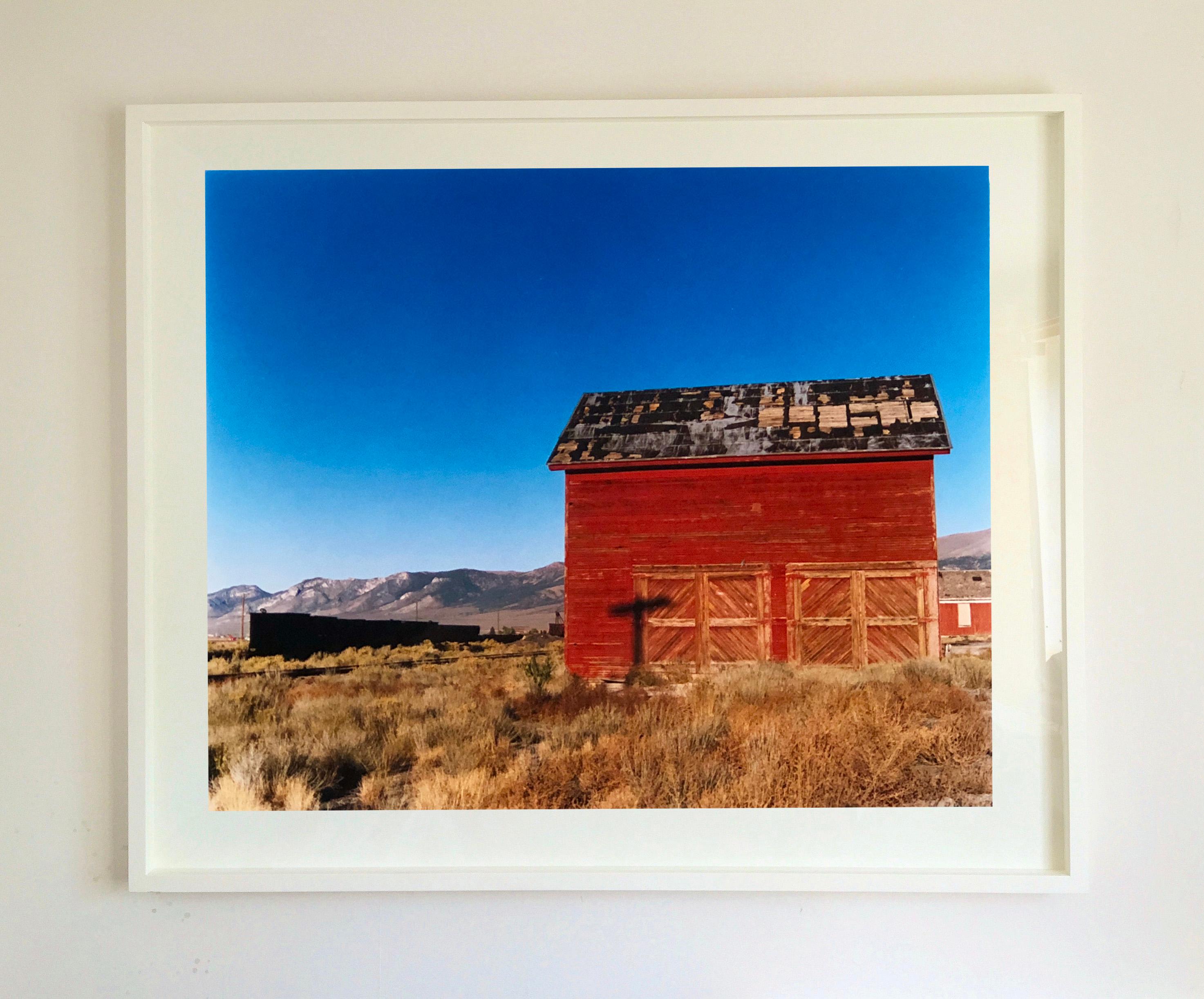 Shed - Railroad Depot, Nevada, 2003 - After the Gold Rush - Architecture Photo  - Purple Landscape Print by Richard Heeps