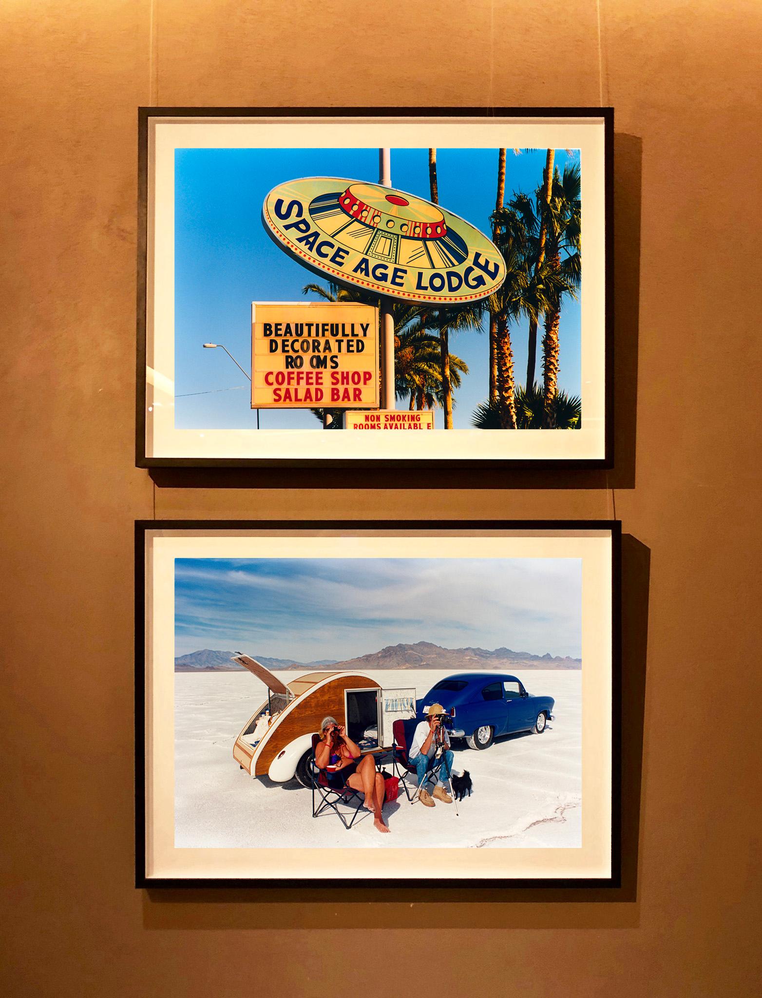 Googie sign photography at its finest, the iconic and memorable Space Age Lodge, in Gila Bend, Arizona. Photograph by Richard Heeps from his Dream in Colour series, looking like a painting rather than a photograph.

This artwork is a limited edition