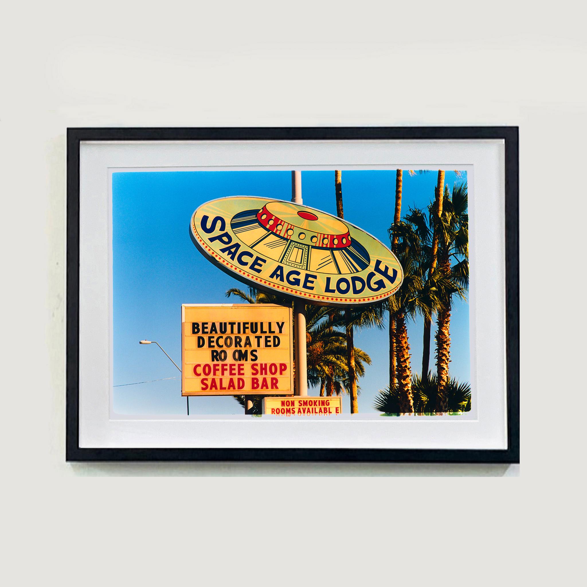 Googie sign photography at its finest, the iconic and memorable Space Age Lodge, in Gila Bend, Arizona. Photograph by Richard Heeps from his Dream in Colour series, looking like a painting rather than a photograph.

This artwork is a limited edition