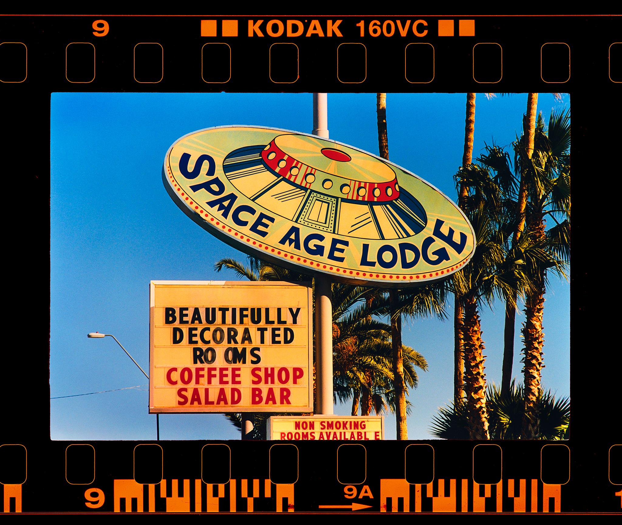 Richard Heeps Color Photograph - Space Age Lodge, Gila Bend, Arizona - Mid-century Googie Sign photo