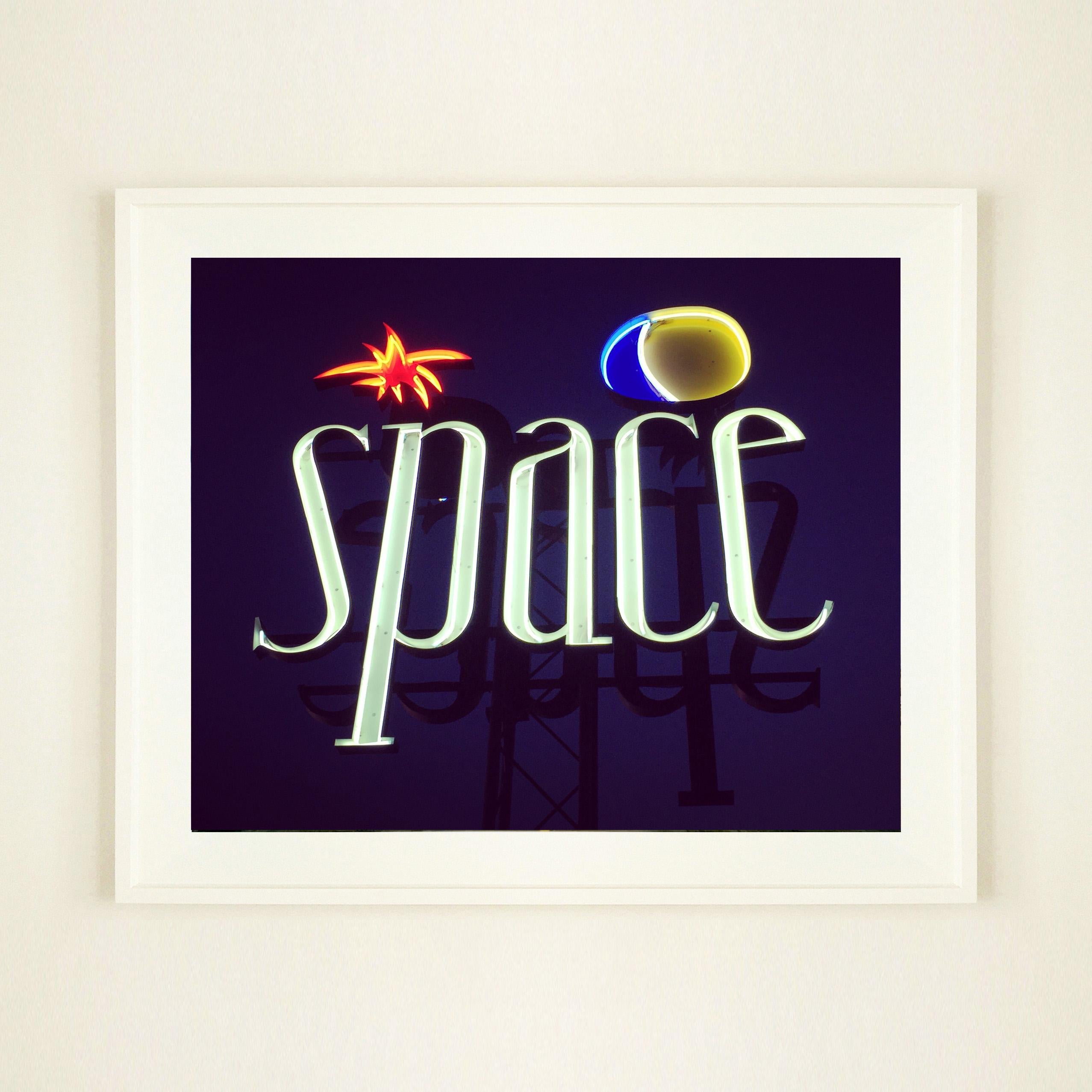 Space, Ibiza, features neon lettering against an inky blue sky. The subject is a roadside sign taken in Ibiza during the final year of the iconic super club 'Space'. The response to this piece has been amazing, we love hearing your 'Space' stories.