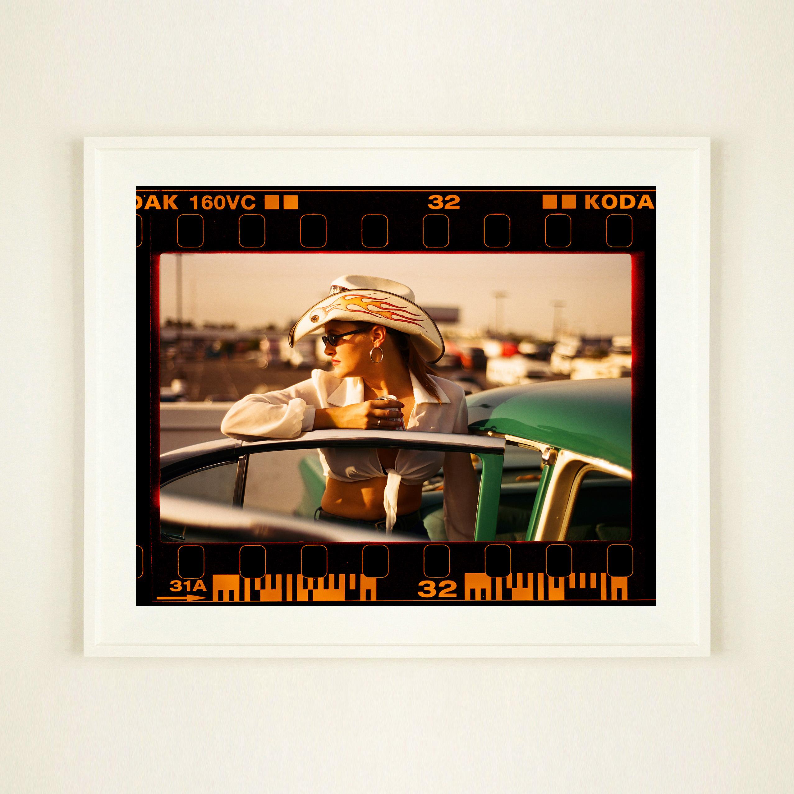 On the Road, reimagines classic Richard Heeps artworks presented with full film rebate almost like a blown up contact sheet. 
'Sun Kissed Wendy', from Richard Heeps' 'Man's Ruin' Series. This artwork is part of a sequence capturing Wendy at the