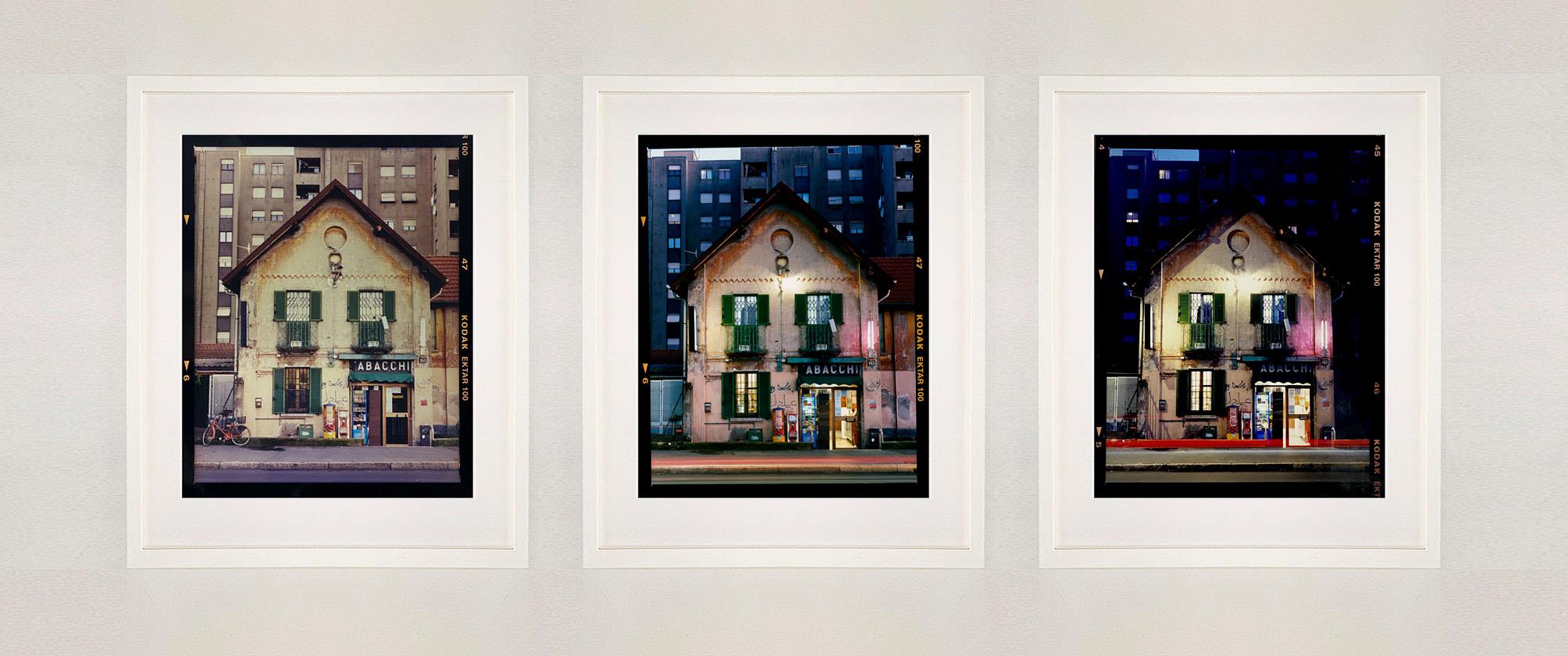 TABACCHI, photographs from Richard Heeps series, 'A Short History of Milan'.
Captivated by the unusual architecture on this street in Milan, Richard spent four hours photographing it. This set of three framed artworks captures the sense of the