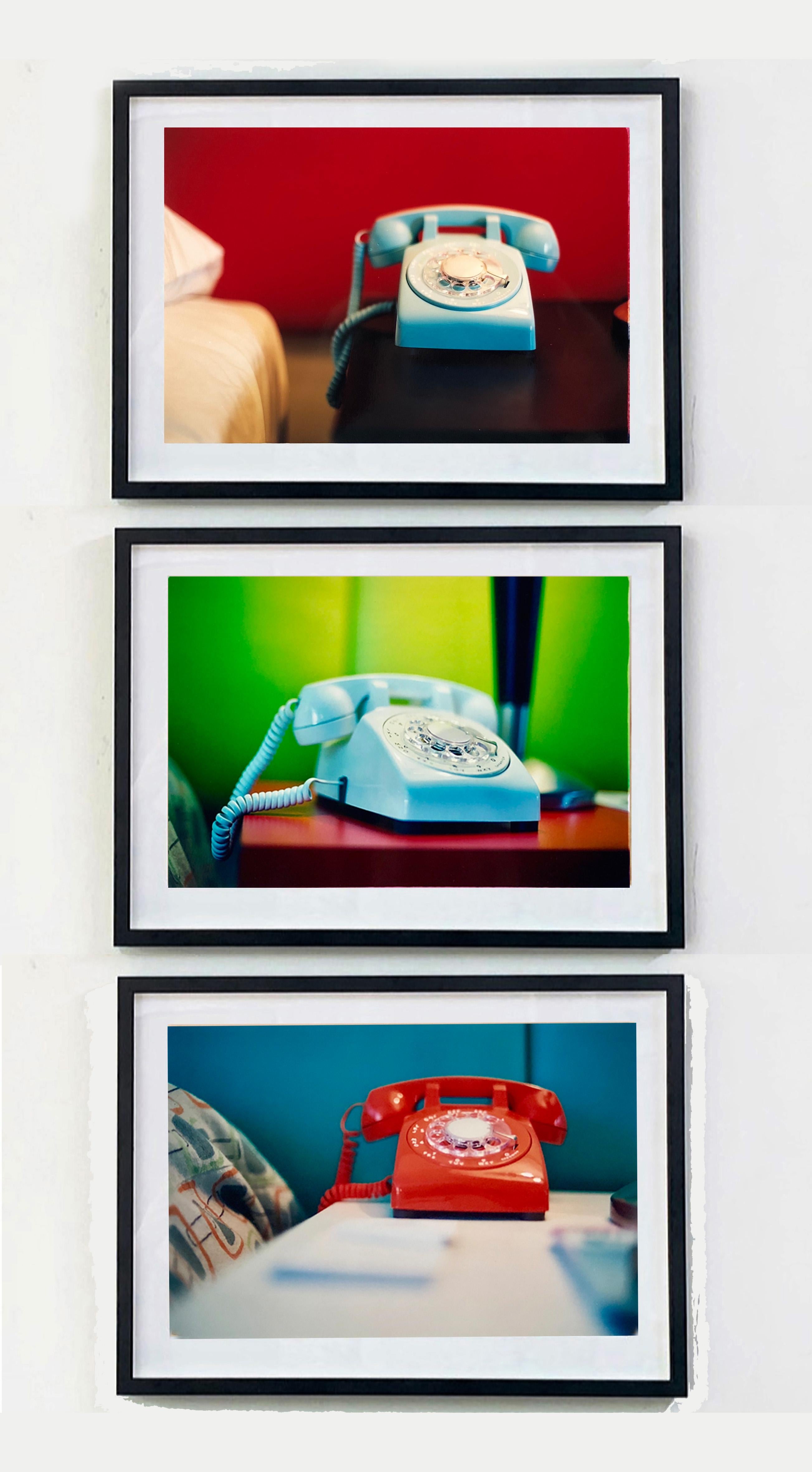 'Telephone I' part of Richard Heeps 'Dream in Colour' Series. 
This cool Palm Springs interior photography combines gorgeous colours of bold red and dreamy blue and it has a mid-century modern nostalgic vibe.

This artwork is a limited edition of