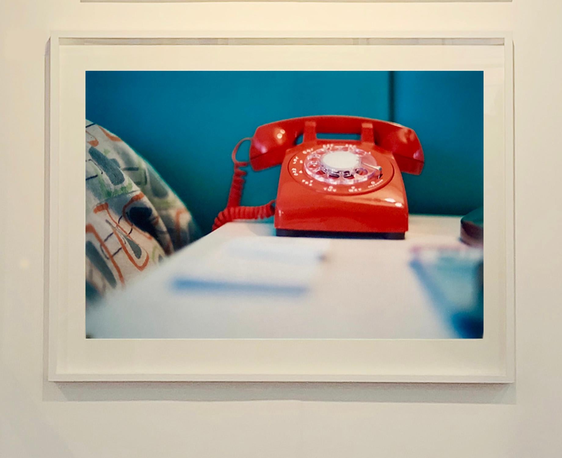 Part of Richard Heeps 'Dream in Colour' Series, this cool Palm Springs interiors picture featuring a vintage telephone on a nightstand combines gorgeous colours and dreamy nostalgic mid-century vibes.

This artwork is a limited edition of 25 gloss