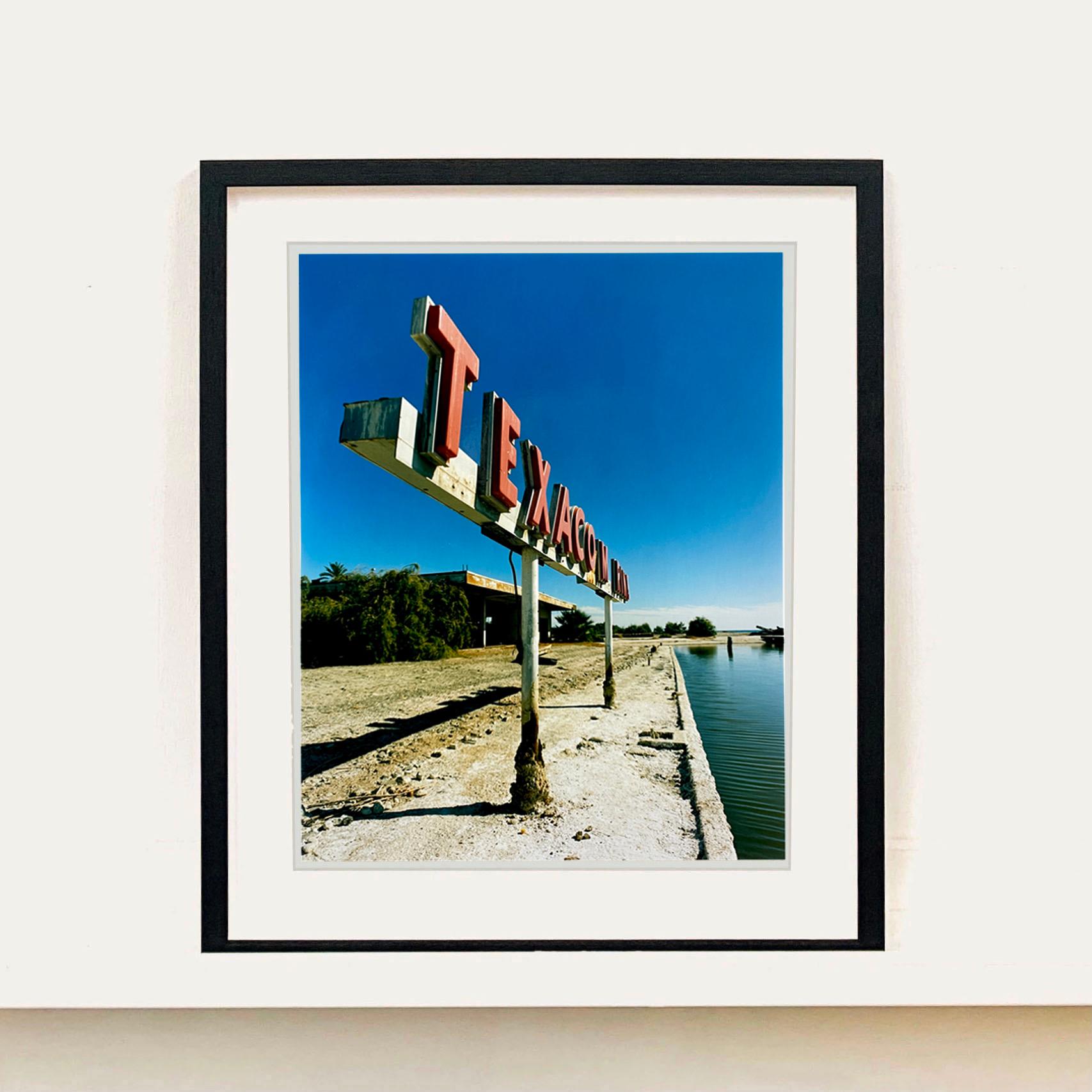 Texaco Marine Sign & Marina, Salton Sea, California - sign color photography - Photograph by Richard Heeps