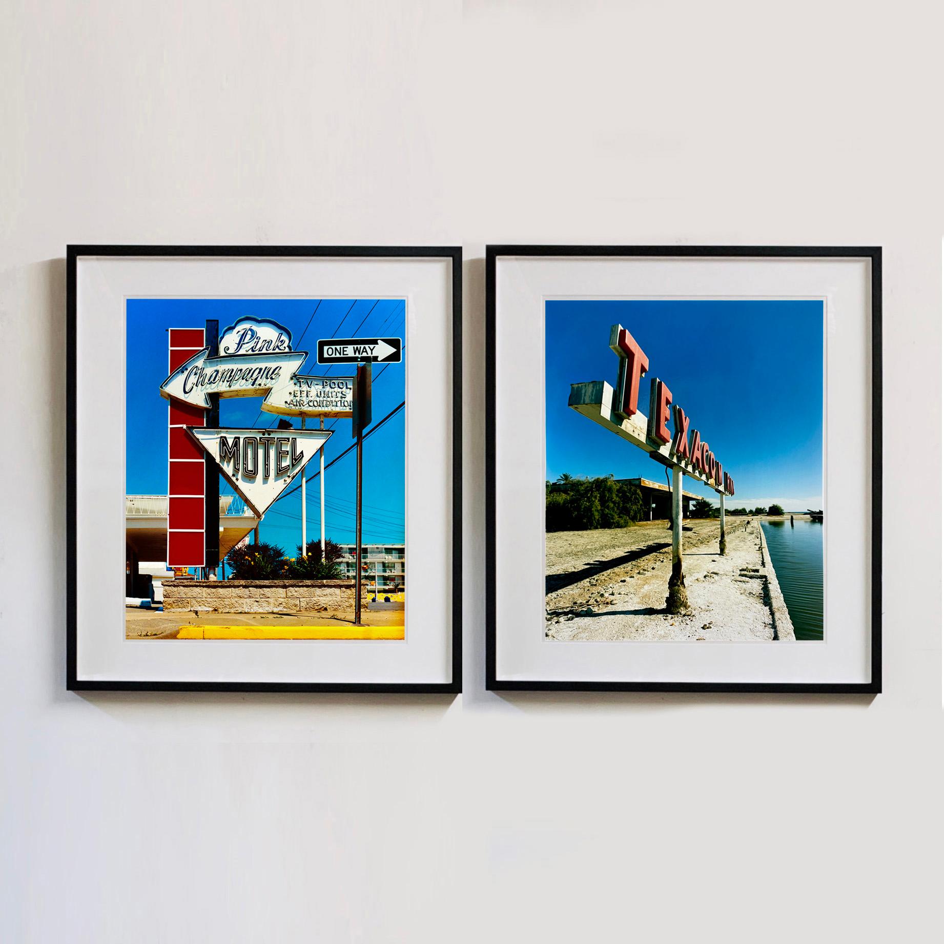 Texaco Marine Sign & Marina, Salton Sea, California - sign color photography - Contemporary Photograph by Richard Heeps