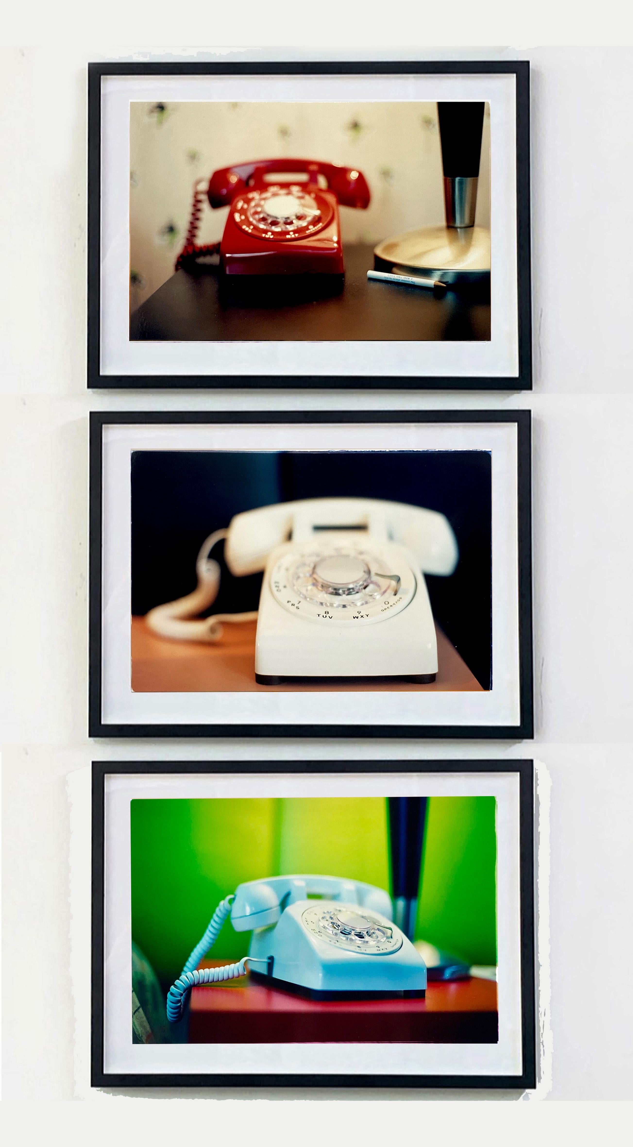 'Telephone VII' part of Richard Heeps 'Dream in Colour' Series. 
This cool Palm Springs interior photography featuring a vintage red telephone on a nightstand it has a dreamy nostalgic mid-century vibes.

This artwork is a limited edition of