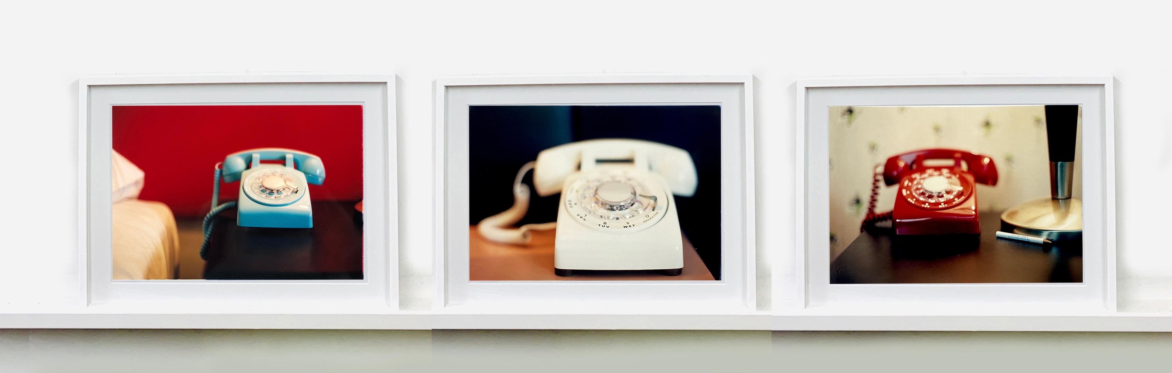 'Telephone VII' part of Richard Heeps 'Dream in Colour' Series. 
This cool Palm Springs interior photography featuring a vintage red telephone on a nightstand it has a dreamy nostalgic mid-century vibes.

This artwork is a limited edition of 25,