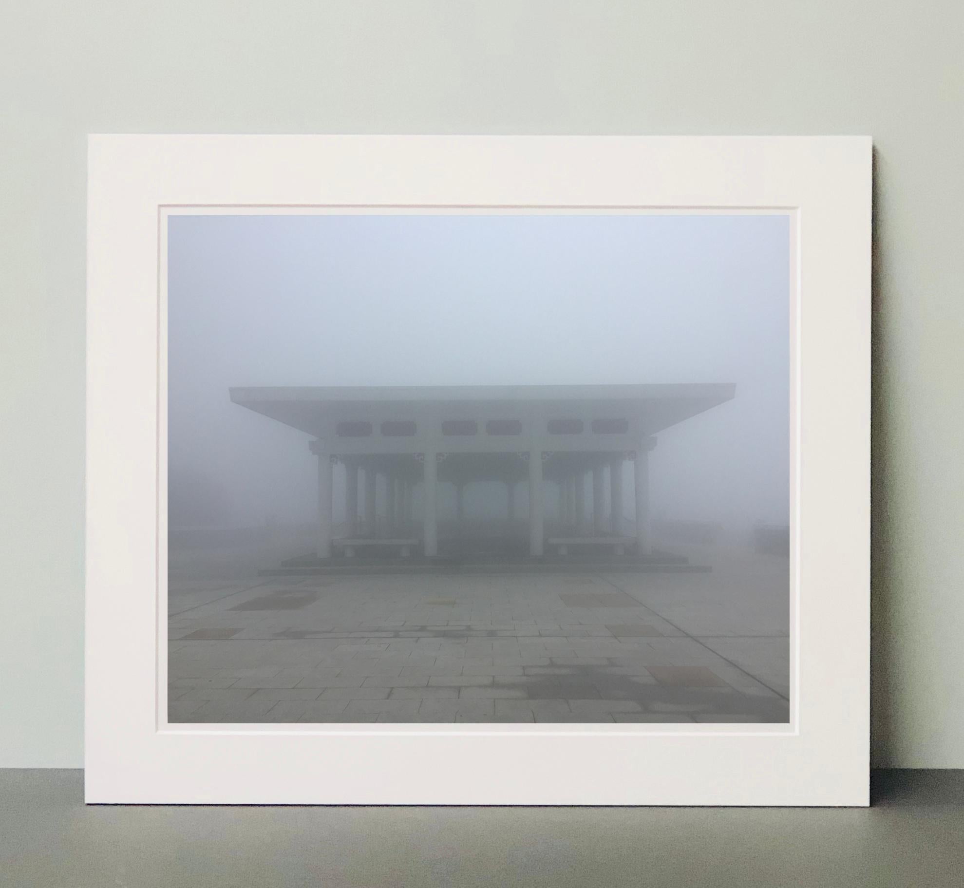 The Peak Pavilion, Hong Kong - Misty Day Color Photography - Gray Print by Richard Heeps