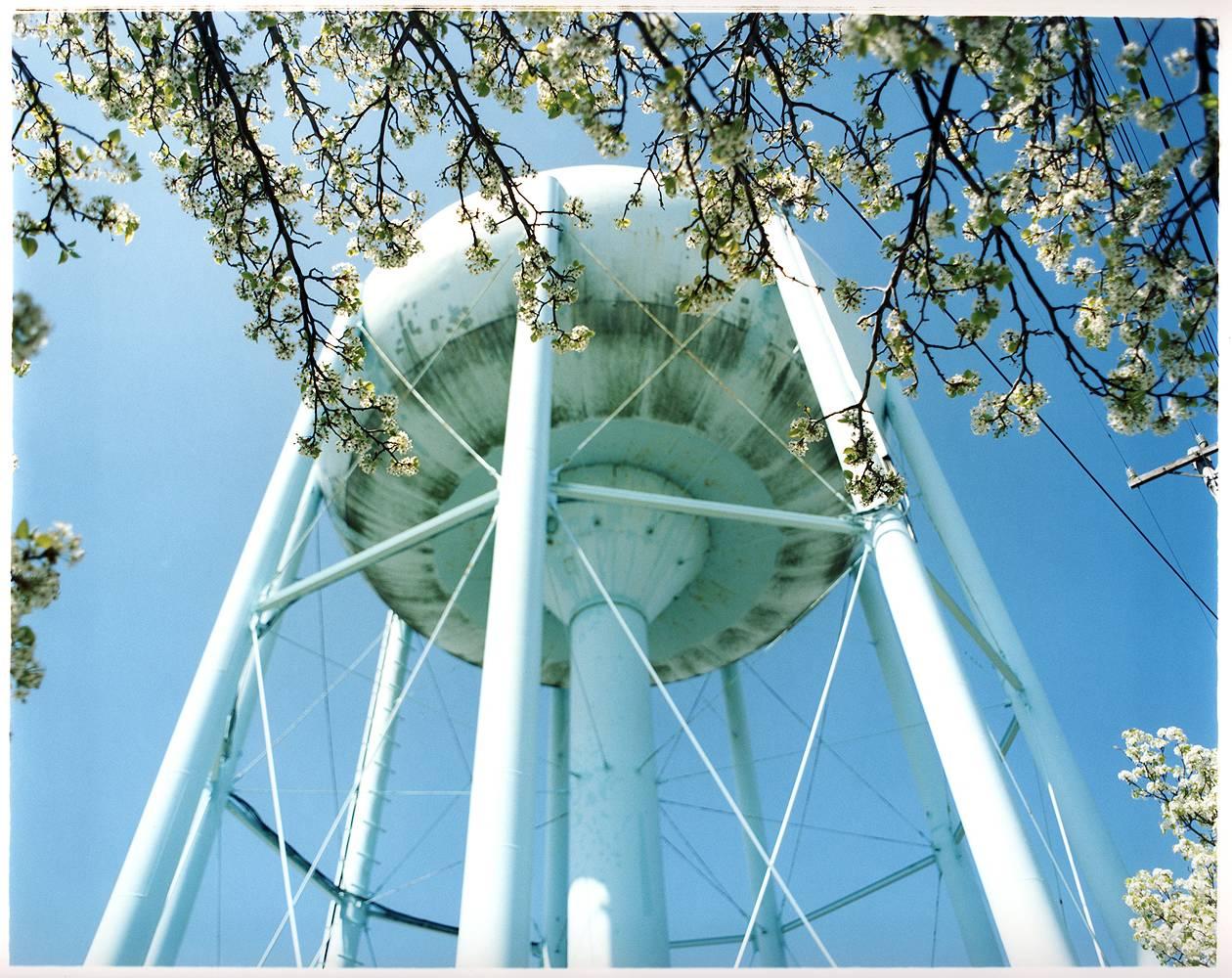 Richard Heeps Color Photograph – Wasserturm in Blüte, Wildholz, New Jersey – Struktur, Farbfotografie