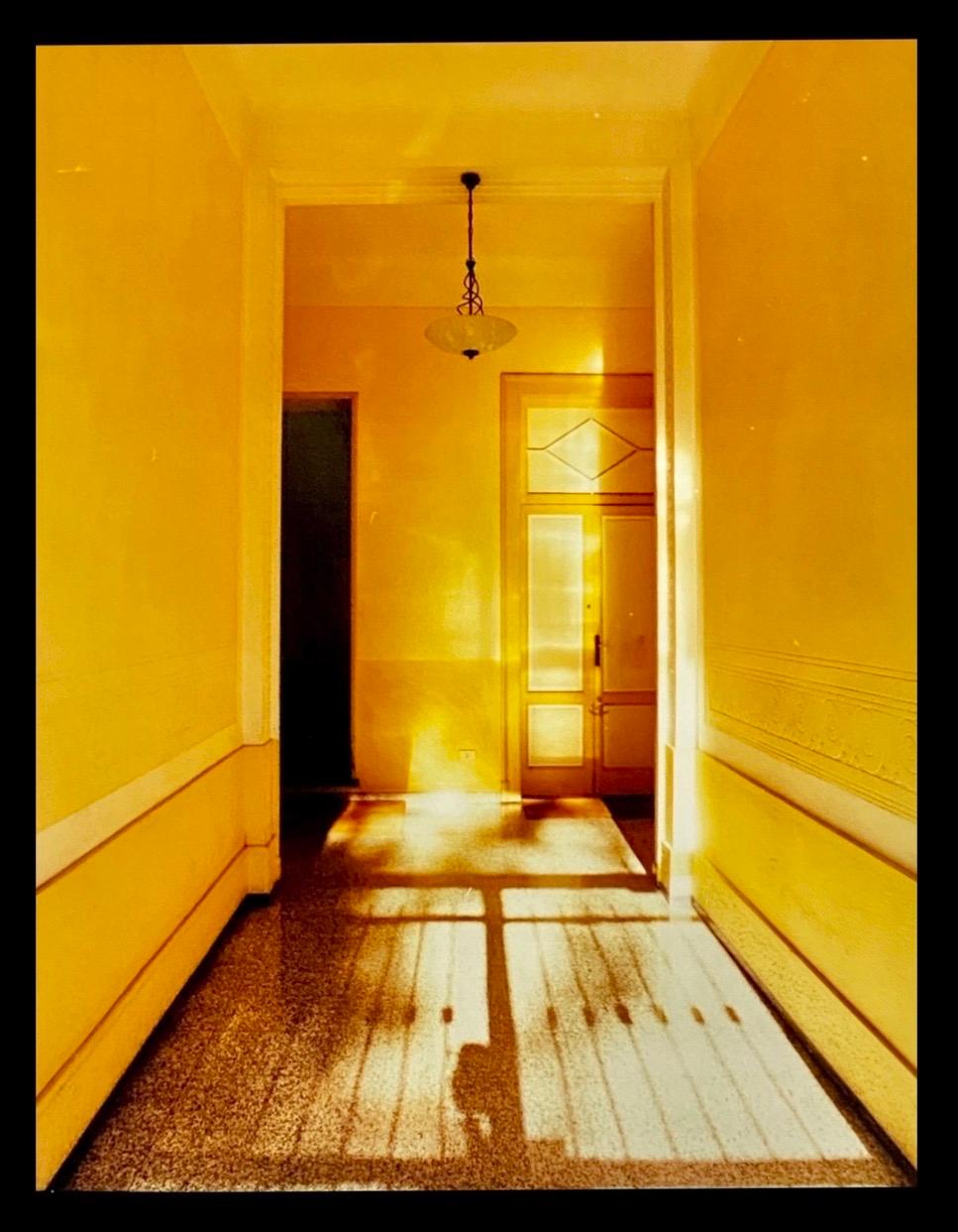 Yellow Corridor Day and Night, Milan - Interior Architecture Color Photography For Sale 1