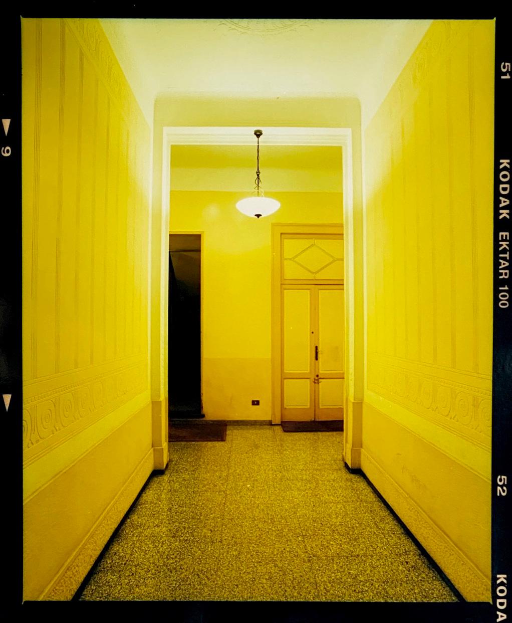 Richard Heeps Color Photograph - Yellow Corridor (Night), Milan - Italian architectural color photography