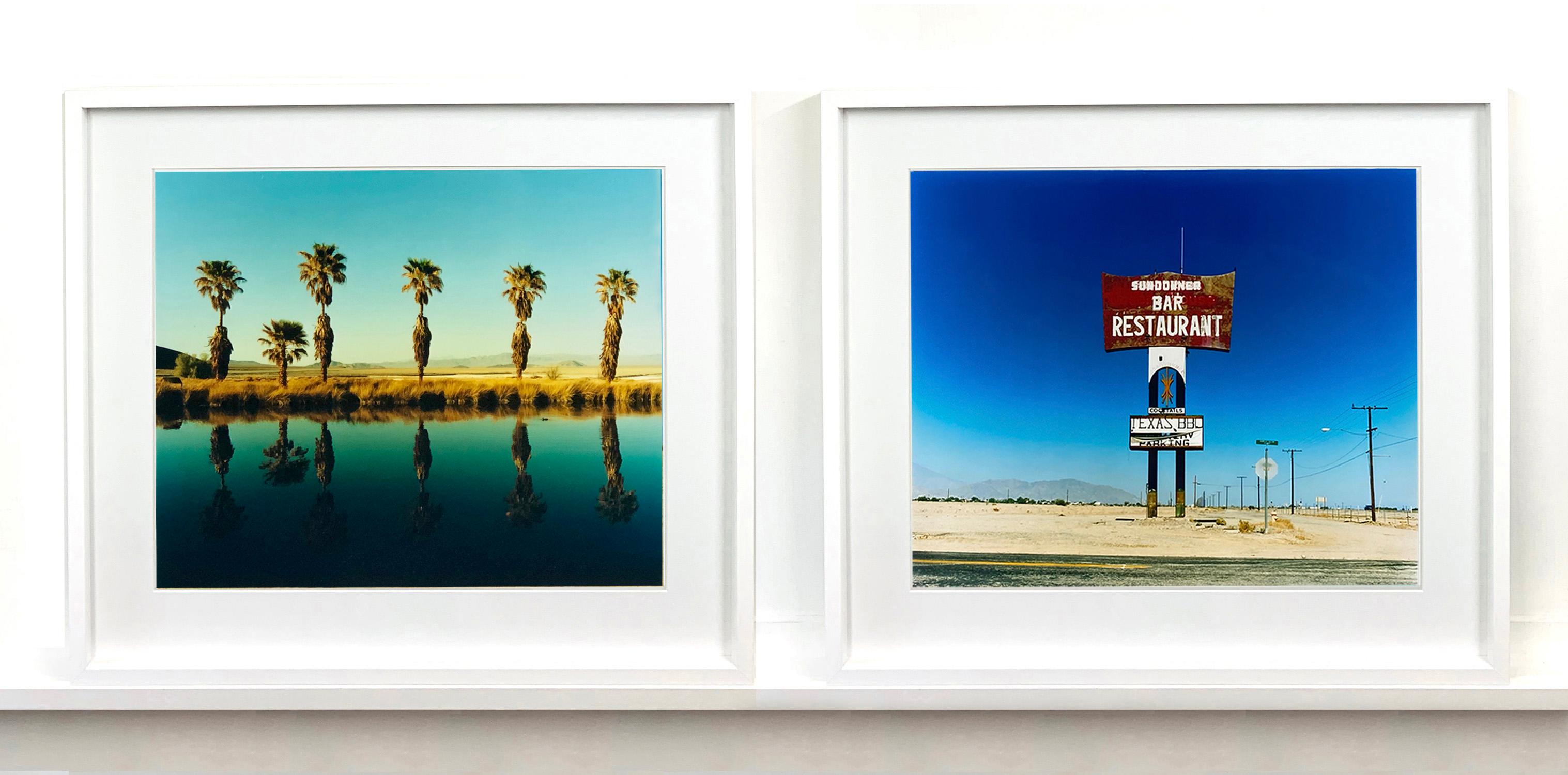 Zzyzx Resort Pool II, Soda Dry Lake, Kalifornien – Farbfotografie mit Palmenprint im Angebot 4