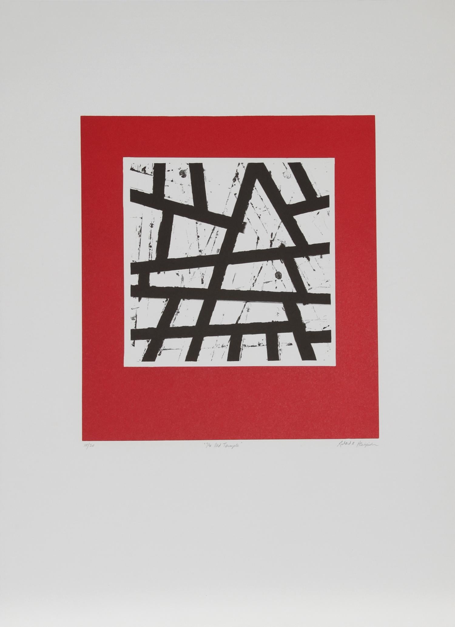 Richard Heinrich Abstract Print - The Red Temple, Silkscreen by Richard A Heinrich